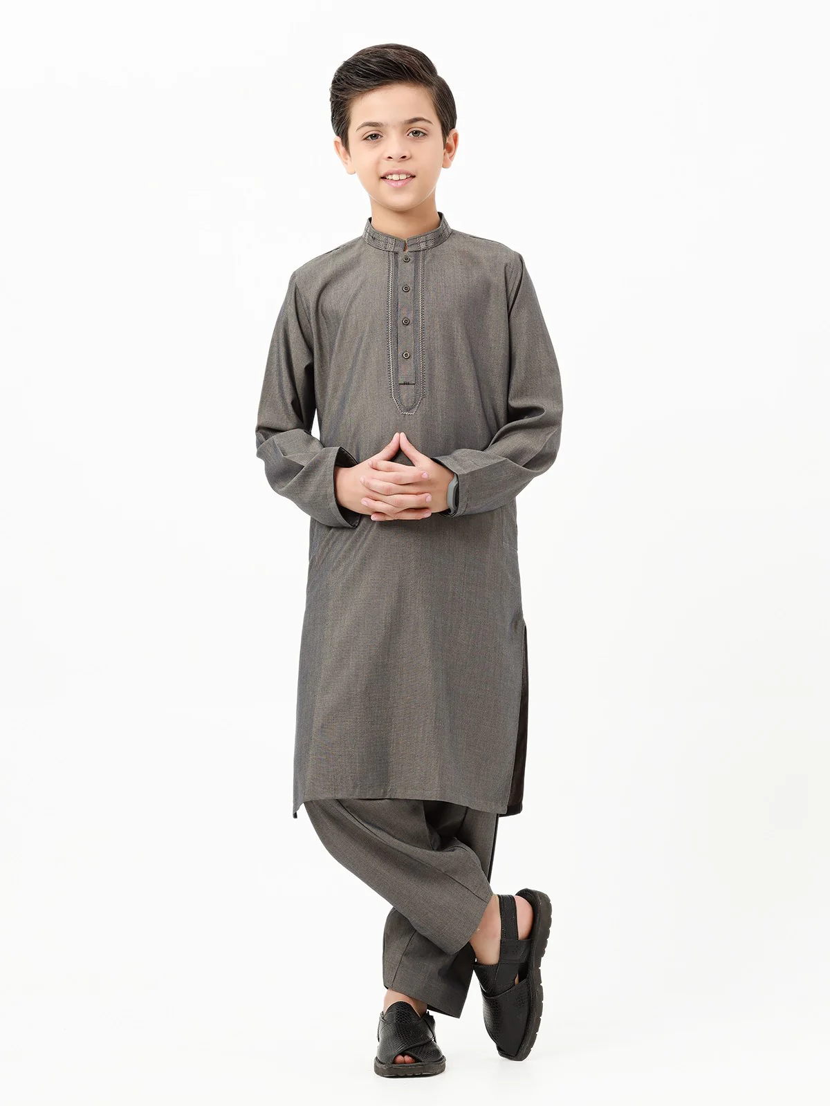 Boy's Dark Grey Kurta Shalwar - EBTKS23-3858