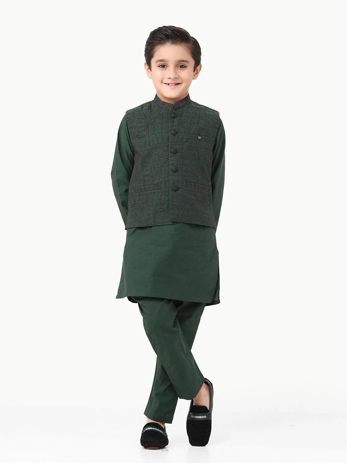 Boy's Green Waist Coat Suit - EBTWCS22-25155