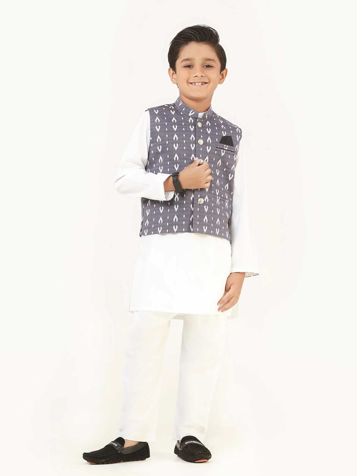 Boy's Grey & White Waist Coat Suit - EBTWCS22-25162