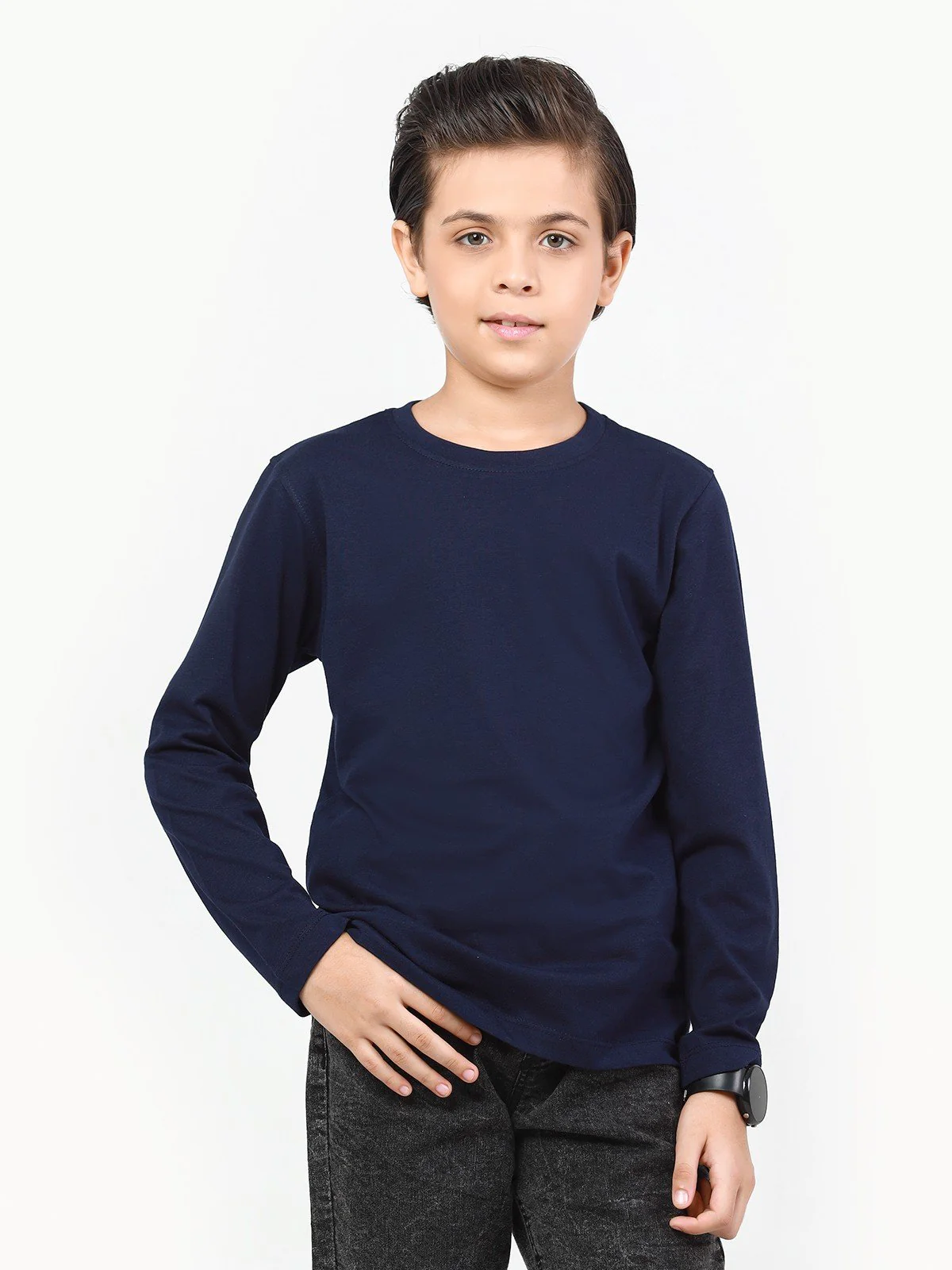 Boy's Navy Full Sleeves Basic Tee - EBTBF22-003