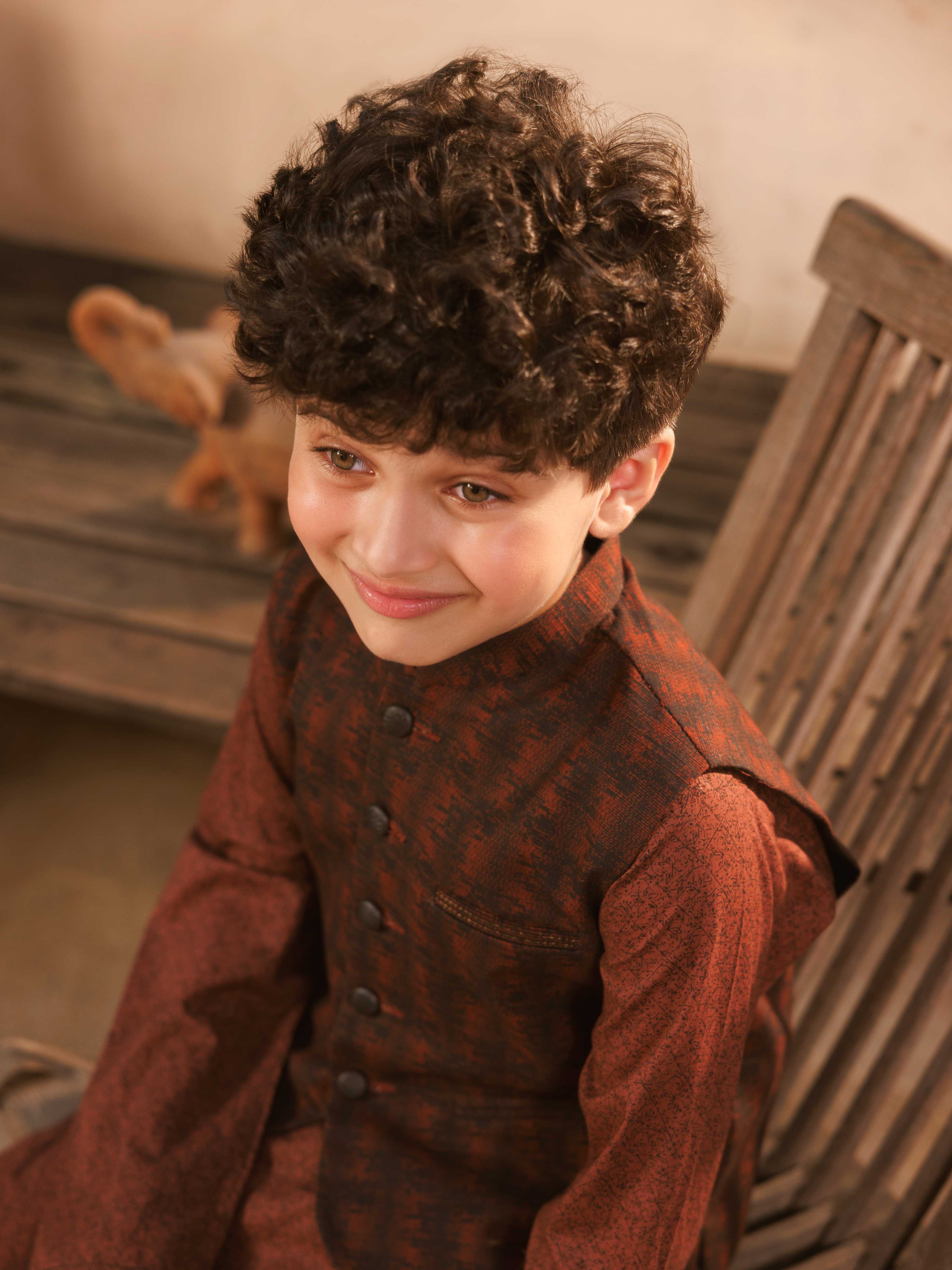 Boy's Black & Brown Waist Coat Suit - EBTWCS5-25207 - Image 2
