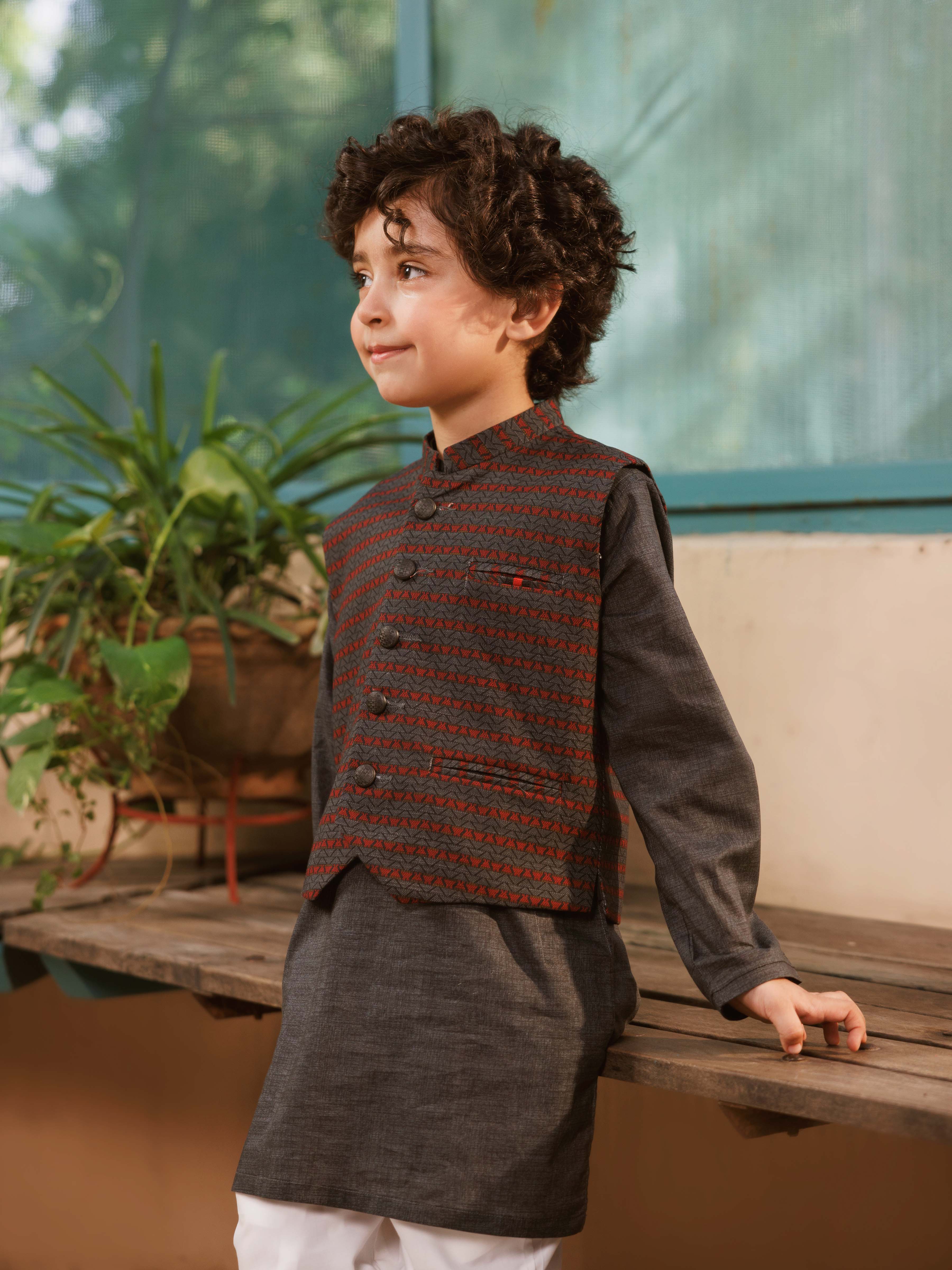 Boy's Dark Grey Waist Coat Suit - EBTWCS5-25212 - Image 2