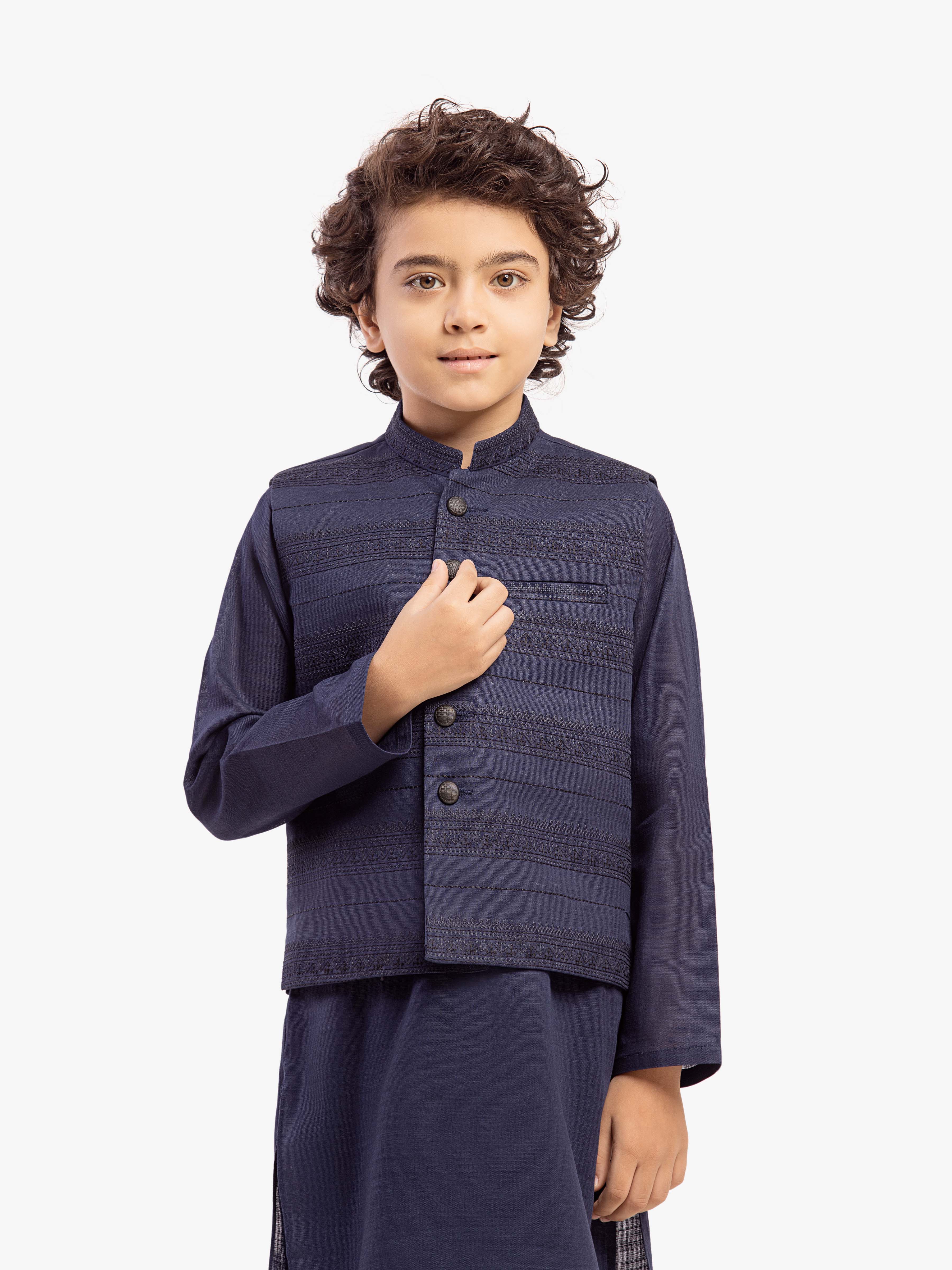 Boy's Navy Blue Waist Coat Suit - EBTWCS5-25216 - Image 2