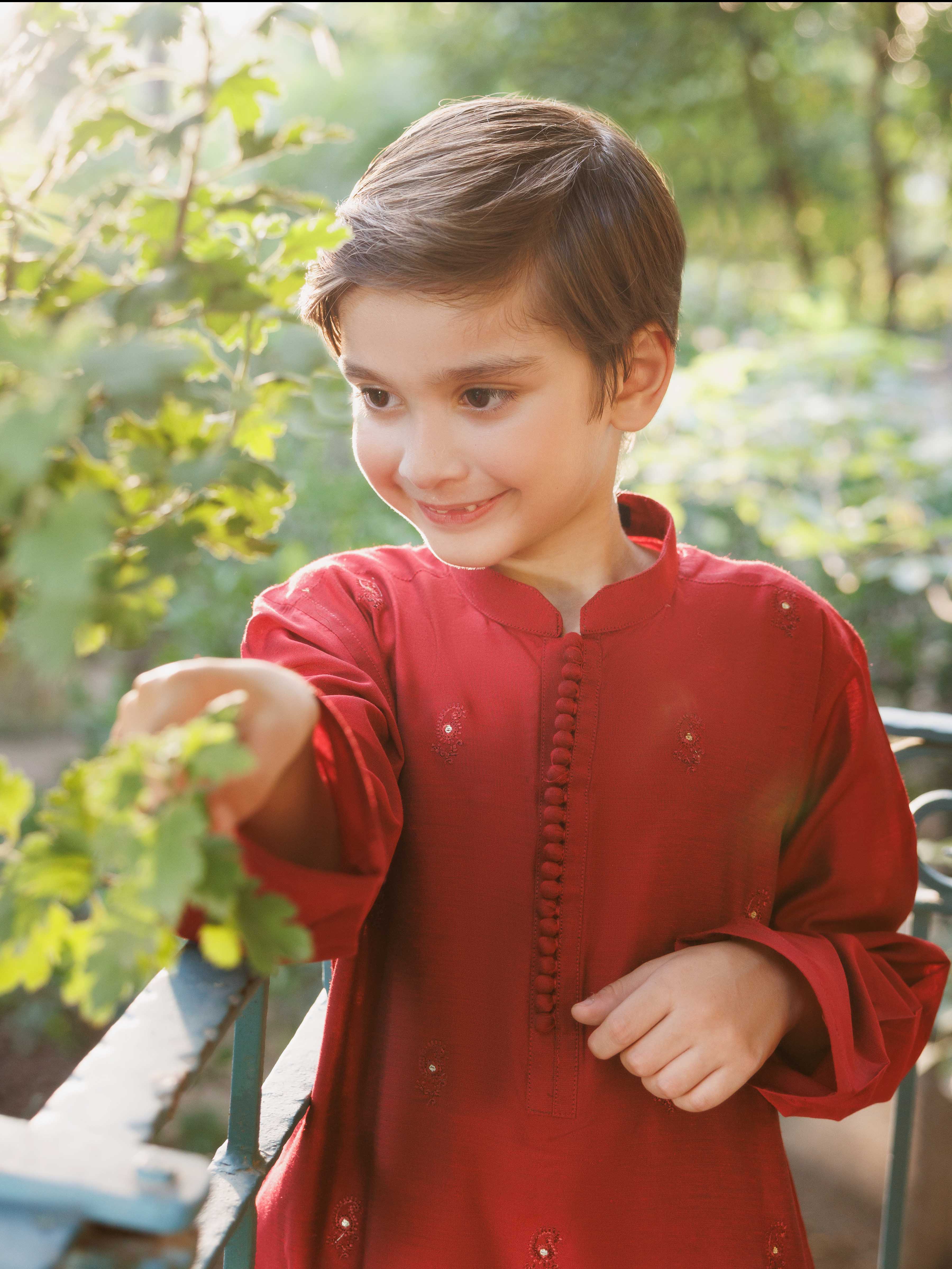 Boy's Red Kurta - EBTKC5-022