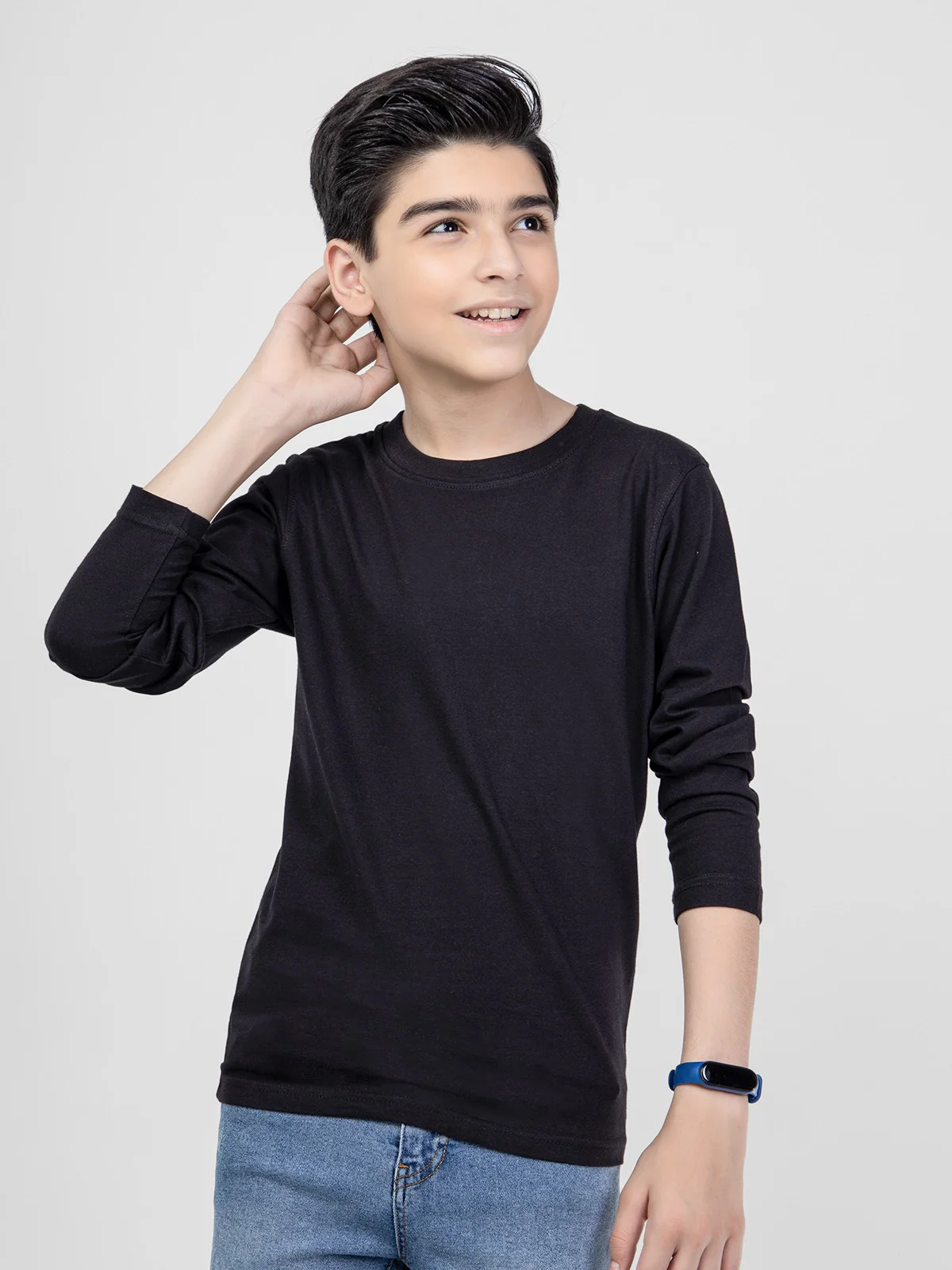 Boy's Black Full Sleeves Basic Tee - EBTBF21-002