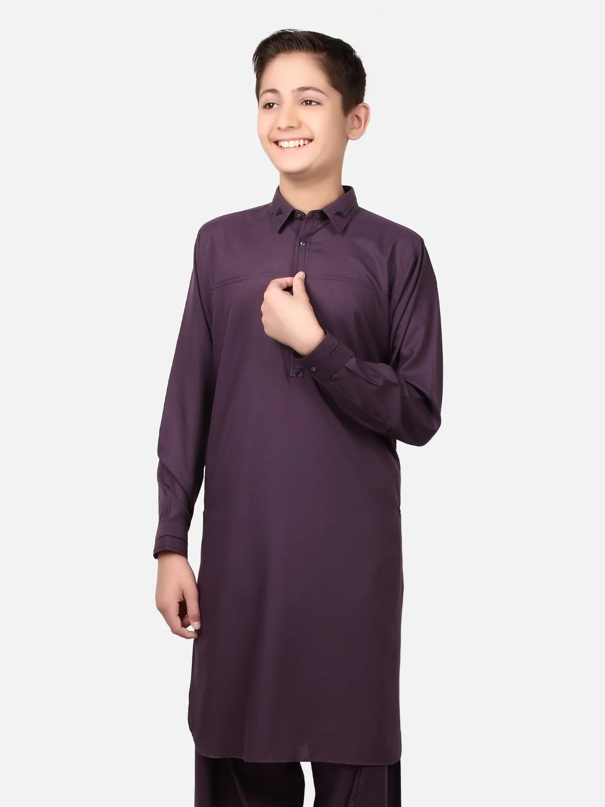 Boy's Dark Plum Kurta Shalwar - EBTKS19-3624