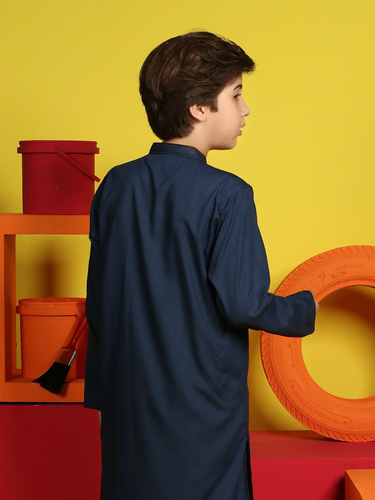 Boy's Bottle Green Kurta Shalwar - EBTKS19-3642 - Image 2