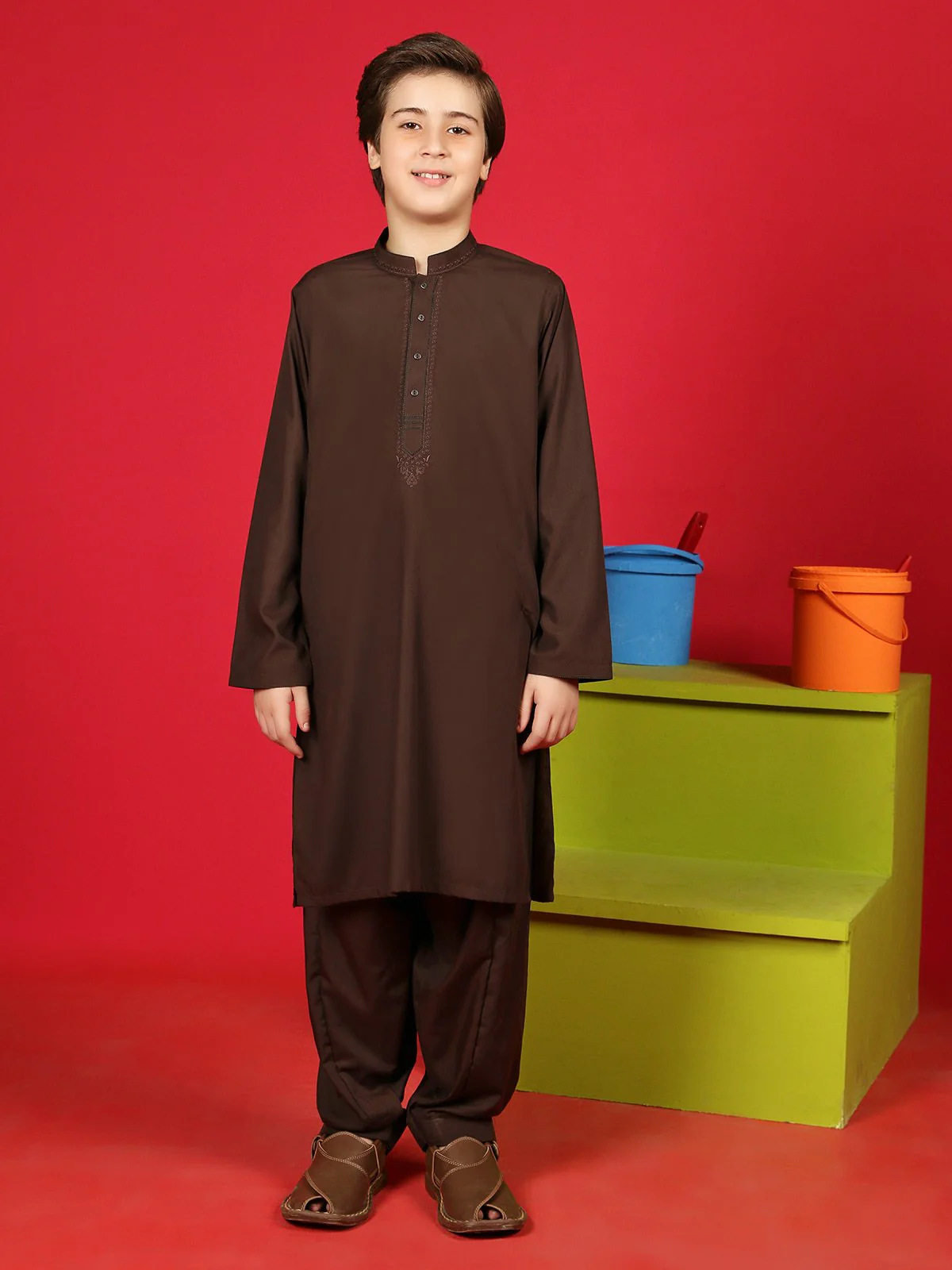 Boy's Chocolate Brown Kurta Shalwar - EBTKS19-3652