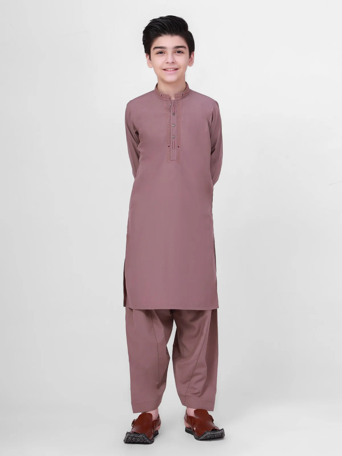 Boy's Light Brown Kurta Shalwar - EBTKS21-3753