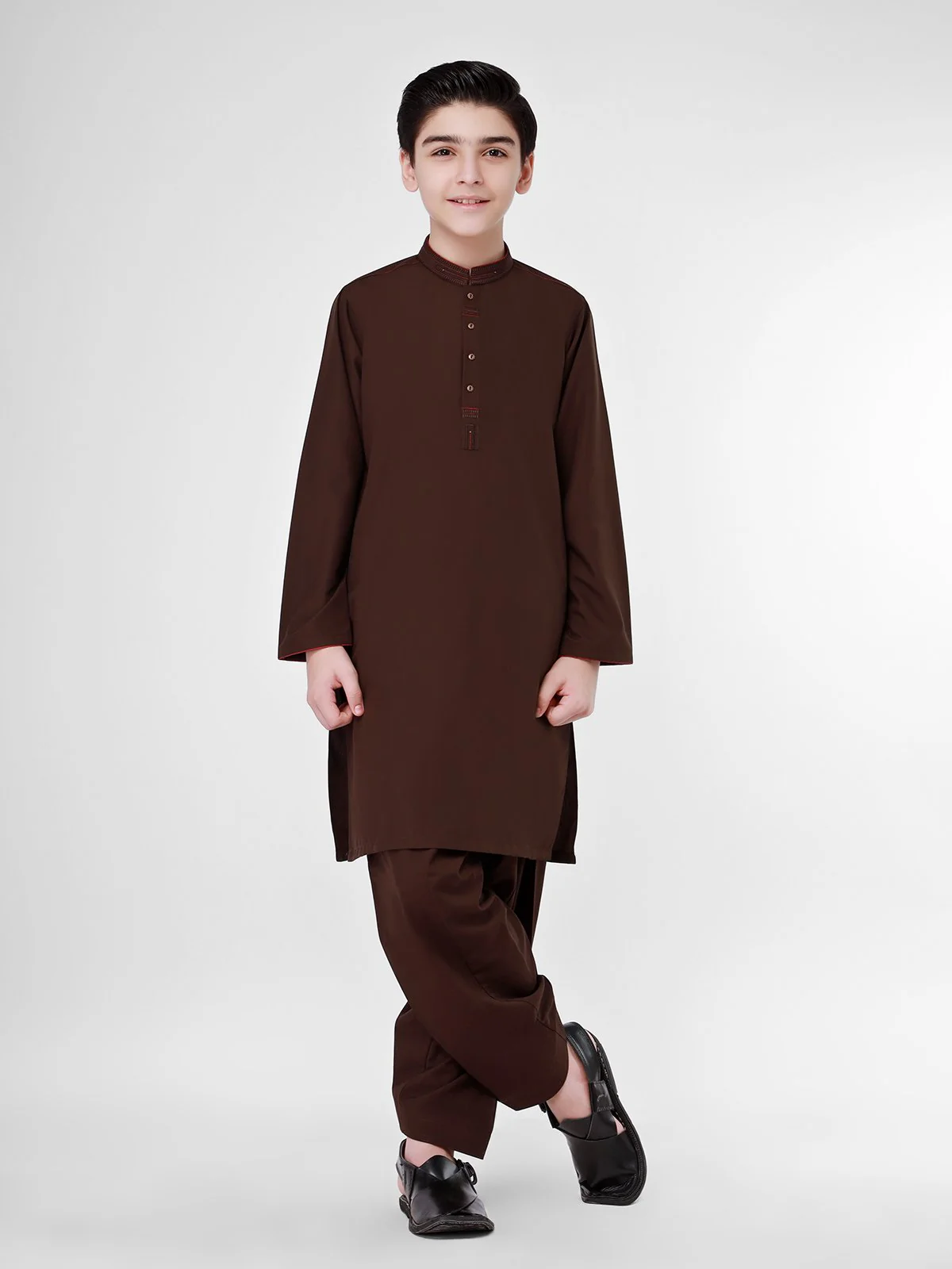 Boy's Dark Brown Kurta Shalwar - EBTKS21-3758