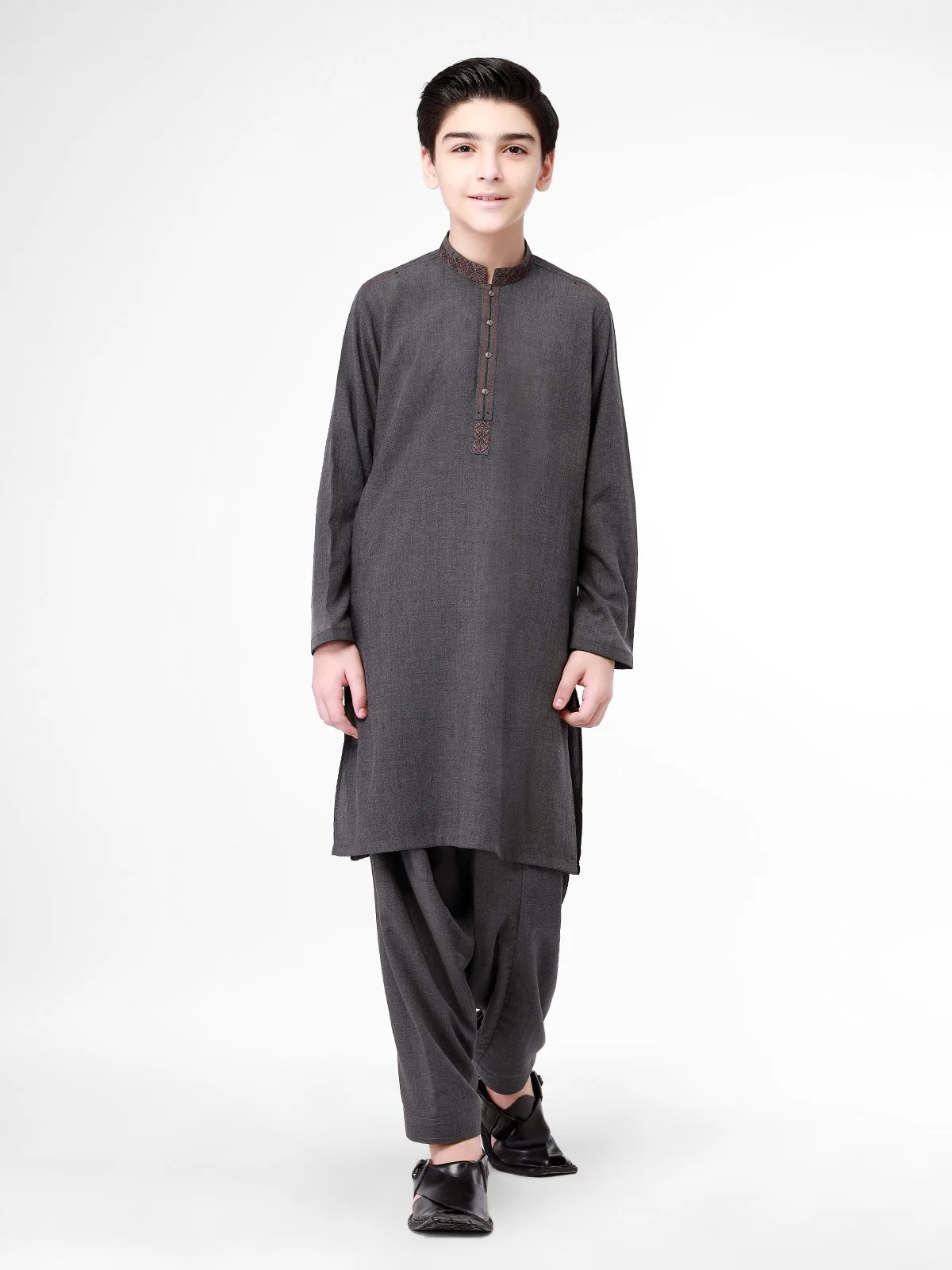 Boy's Dark Grey Kurta Shalwar - EBTKS22-3769