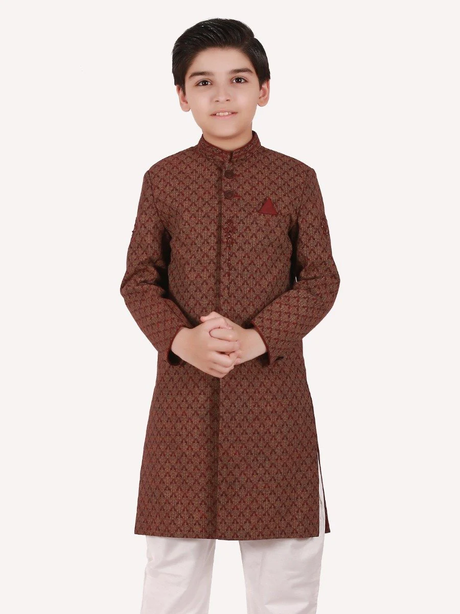 Boy's Burgundy Sherwani Suit - EBTS20-34001