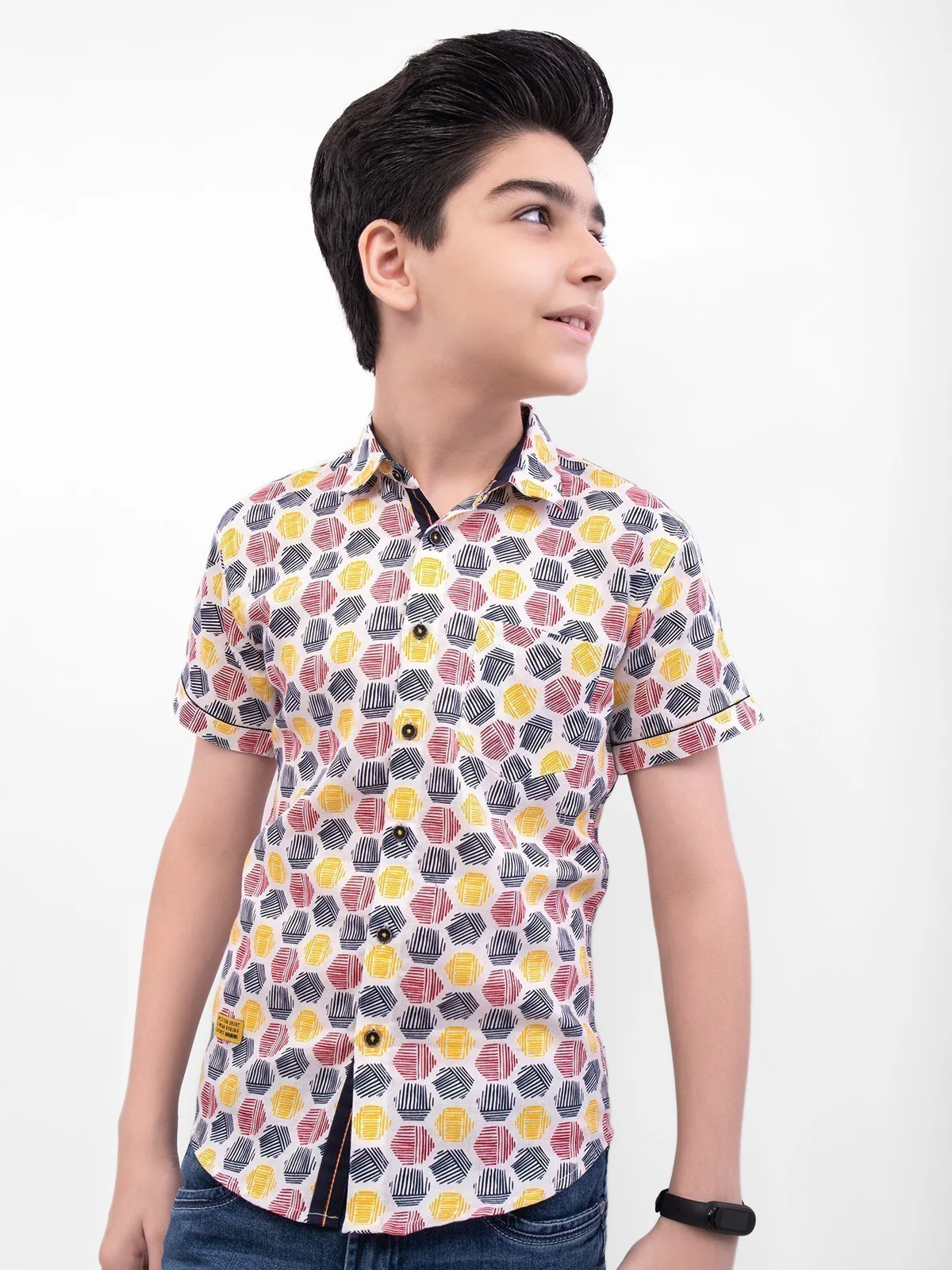 Boy's White Multi Shirt - EBTS22-27373