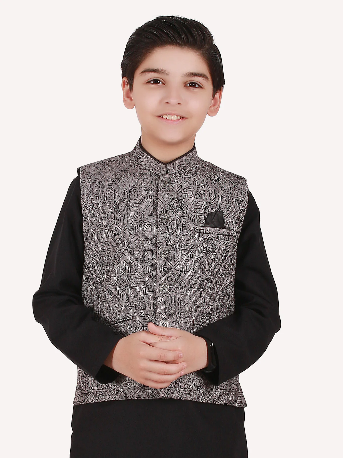 Boy's Grey & Black Waist Coat Suit - EBTWCS20-25119