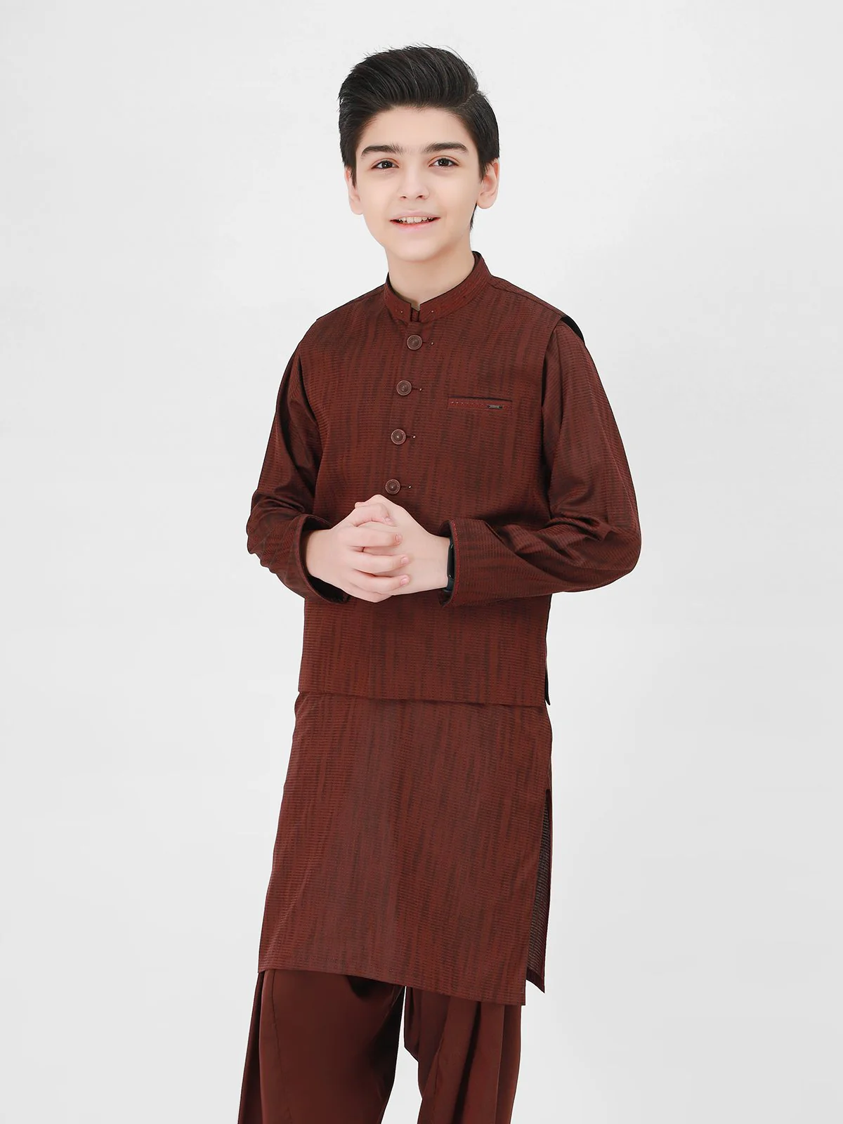Boy's Dark Maroon Waist Coat Suit - EBTWCS21-25144