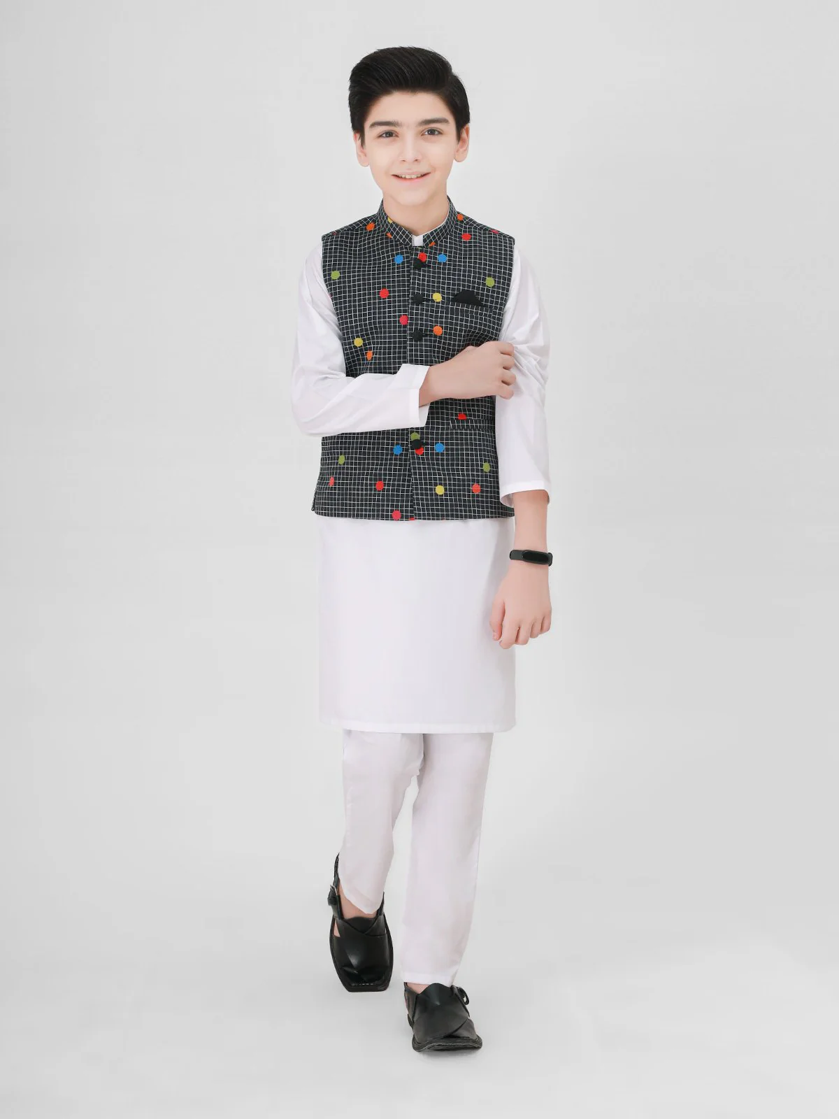 Boy's Dark Navy & White Waist Coat Suit - EBTWCS21-25152