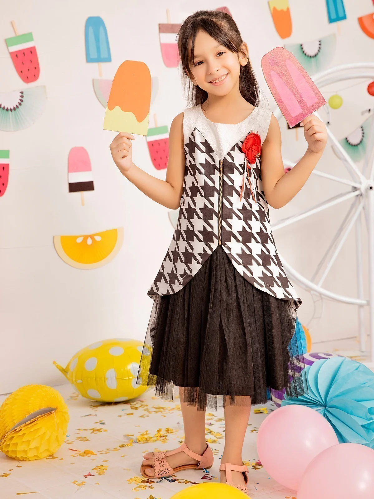 Girl's Black & White Frock - EGTF21S-0843