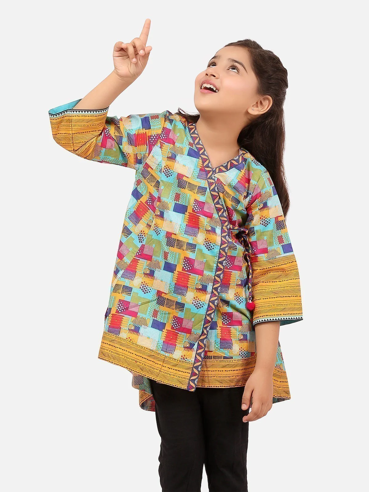 EGTKP20-70189-Girls Printed Kurti -Mustard - Image 5