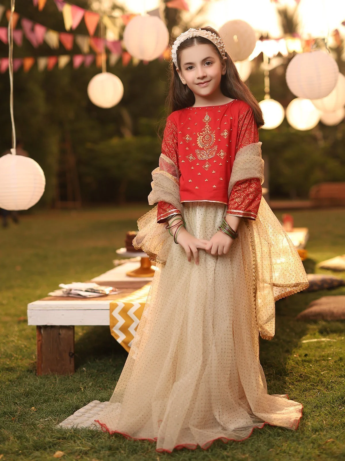 Girl's Maroon & Fawn Pishwas - EGTP20-22163