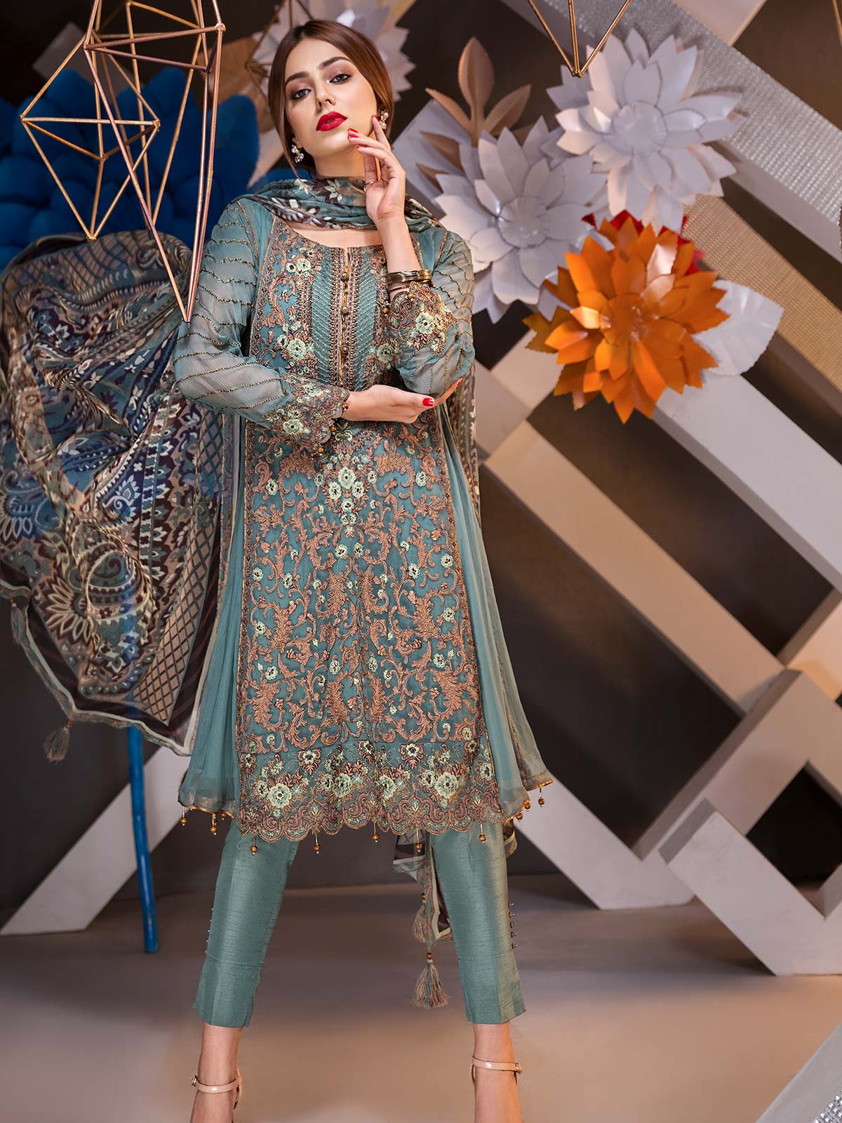 Unstitched Embroidered Chiffon Suit - ELU18V3-19330