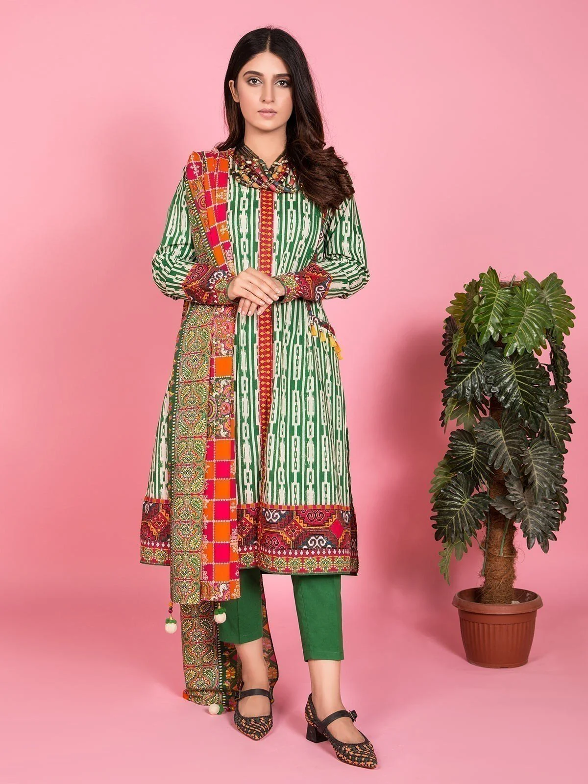 Unstitched Printed Cambric Shirt Dupatta - ELU19A6-19774
