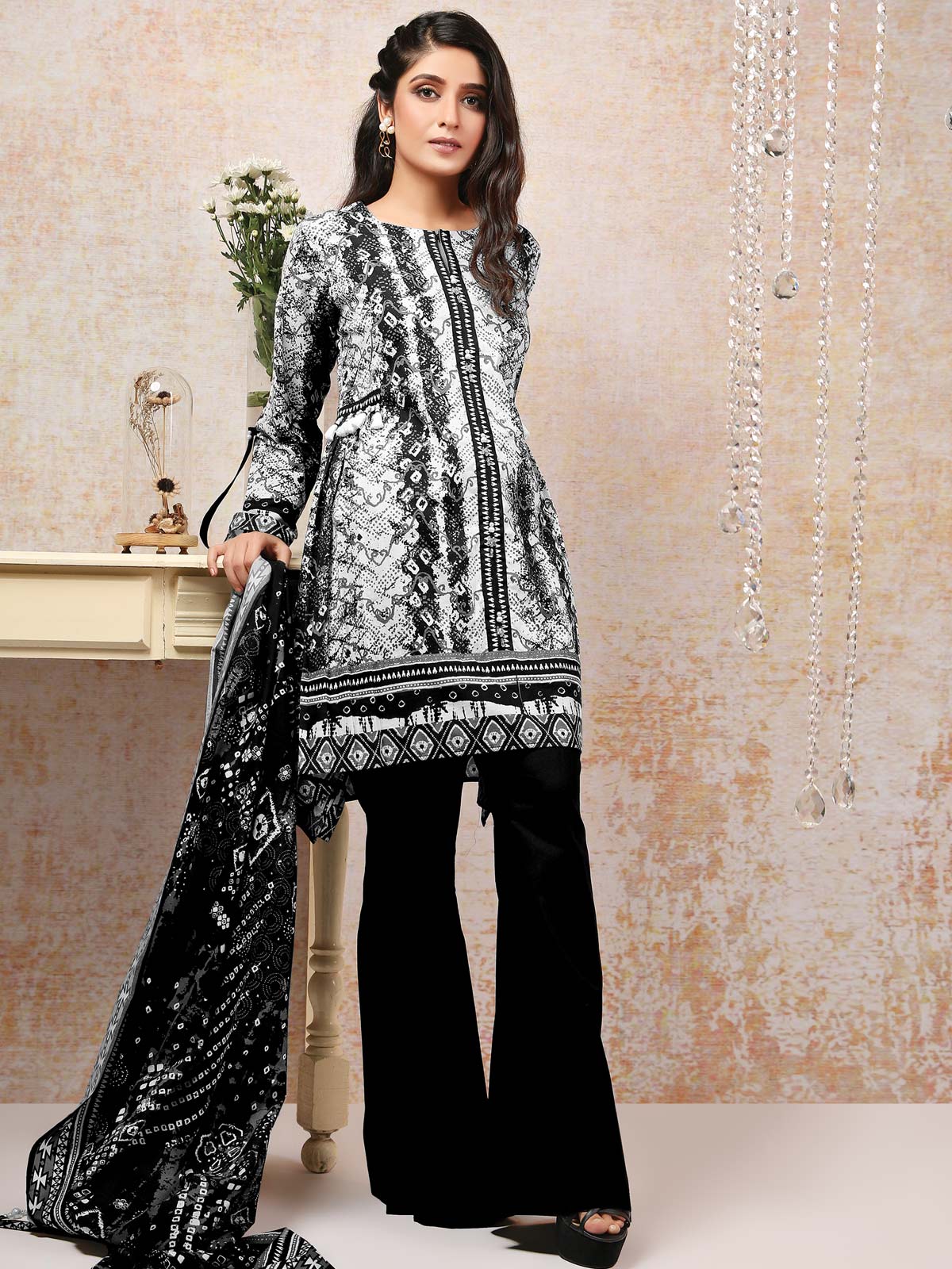 Unstitched Printed Monochrome Suit - ELU19M7-19752