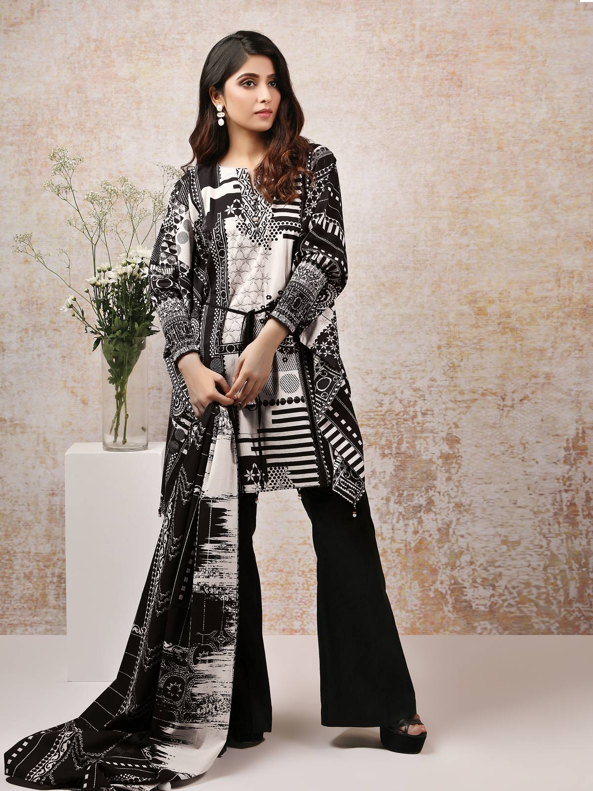 Unstitched Printed Monochrome 2 Piece Suit - ELU19M7-19758