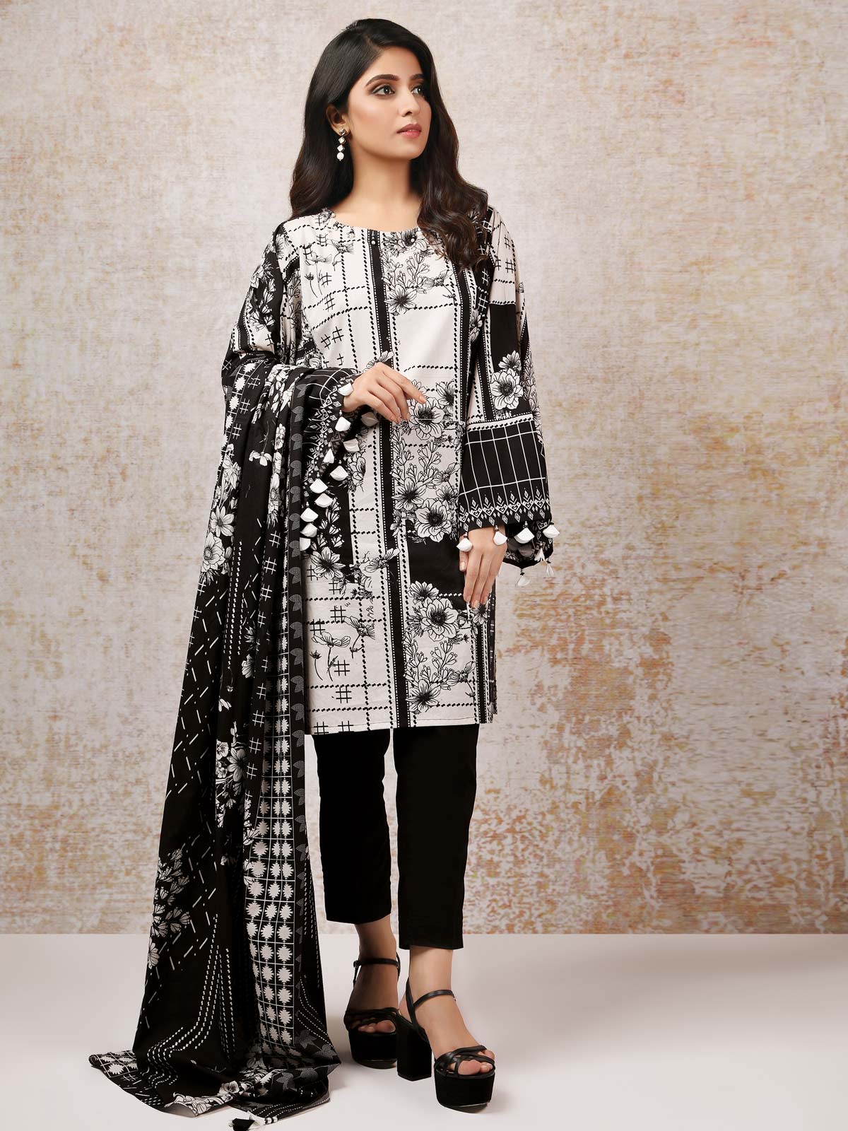 Unstitched Printed Monochrome 2 Piece Suit - ELU19M7-19759