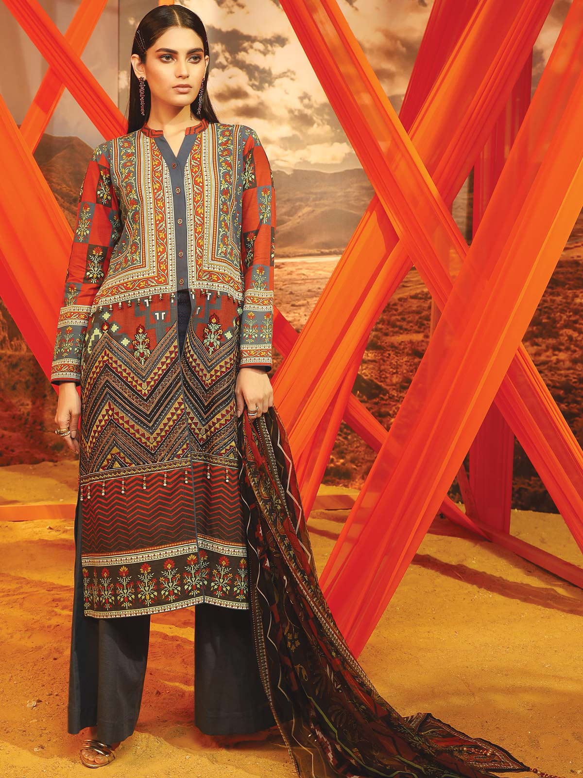 Unstitched Embroidered Khaddar Suit - ELU19W8-19826