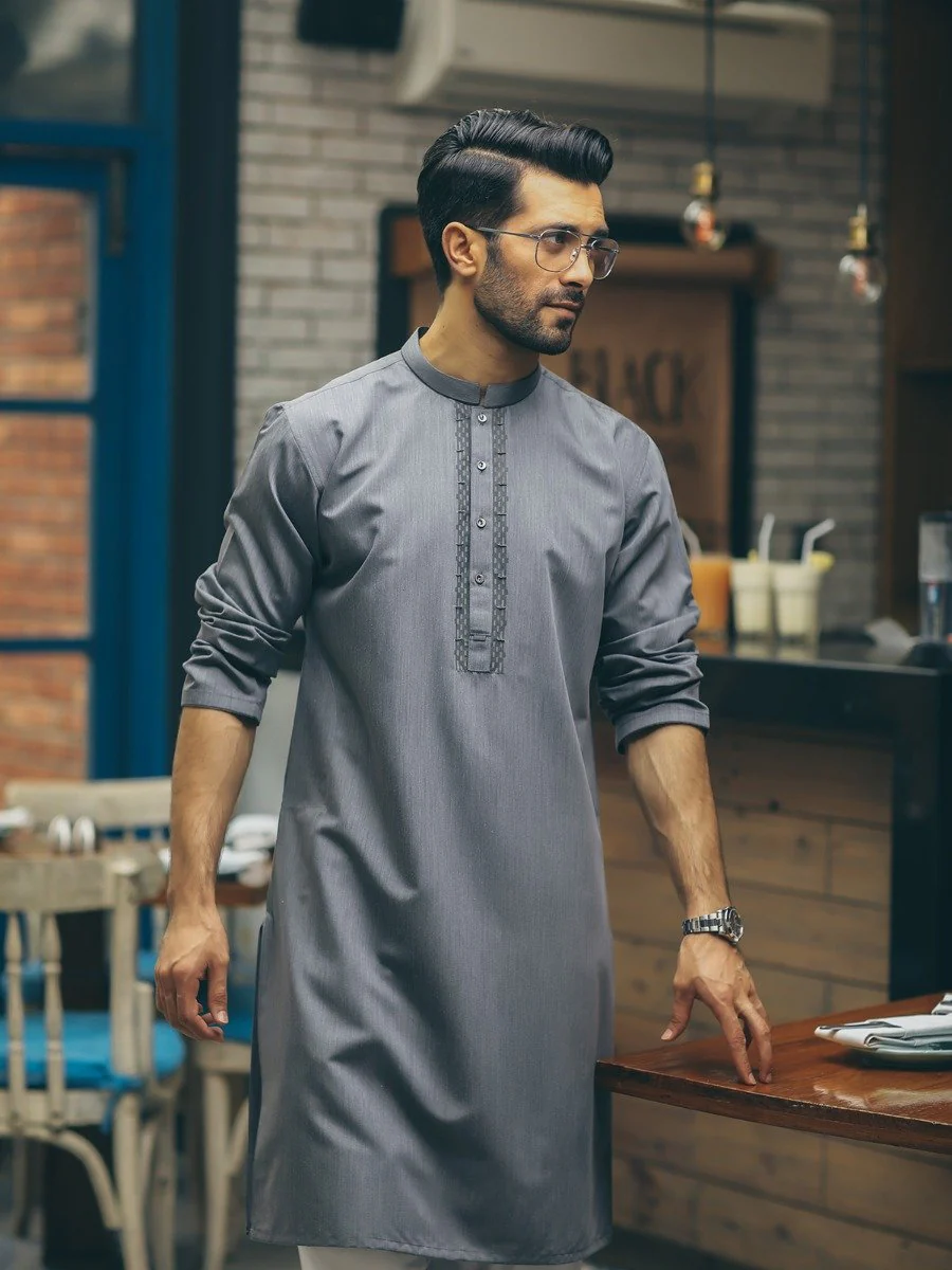 Men's Grey Kurta - EMTK18S-9549