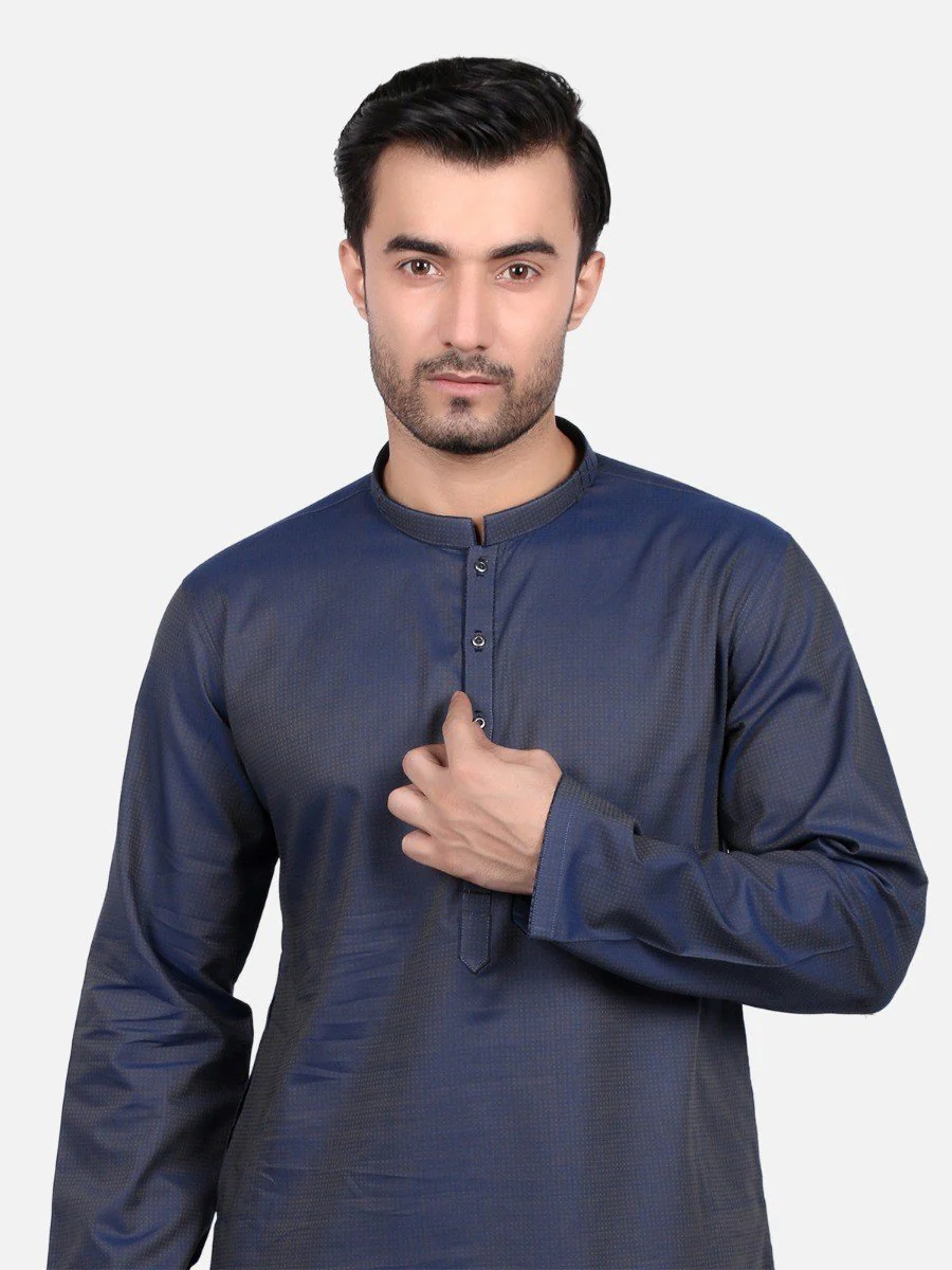 Men's Navy Kurta - EMTK18S-9648 - Image 2