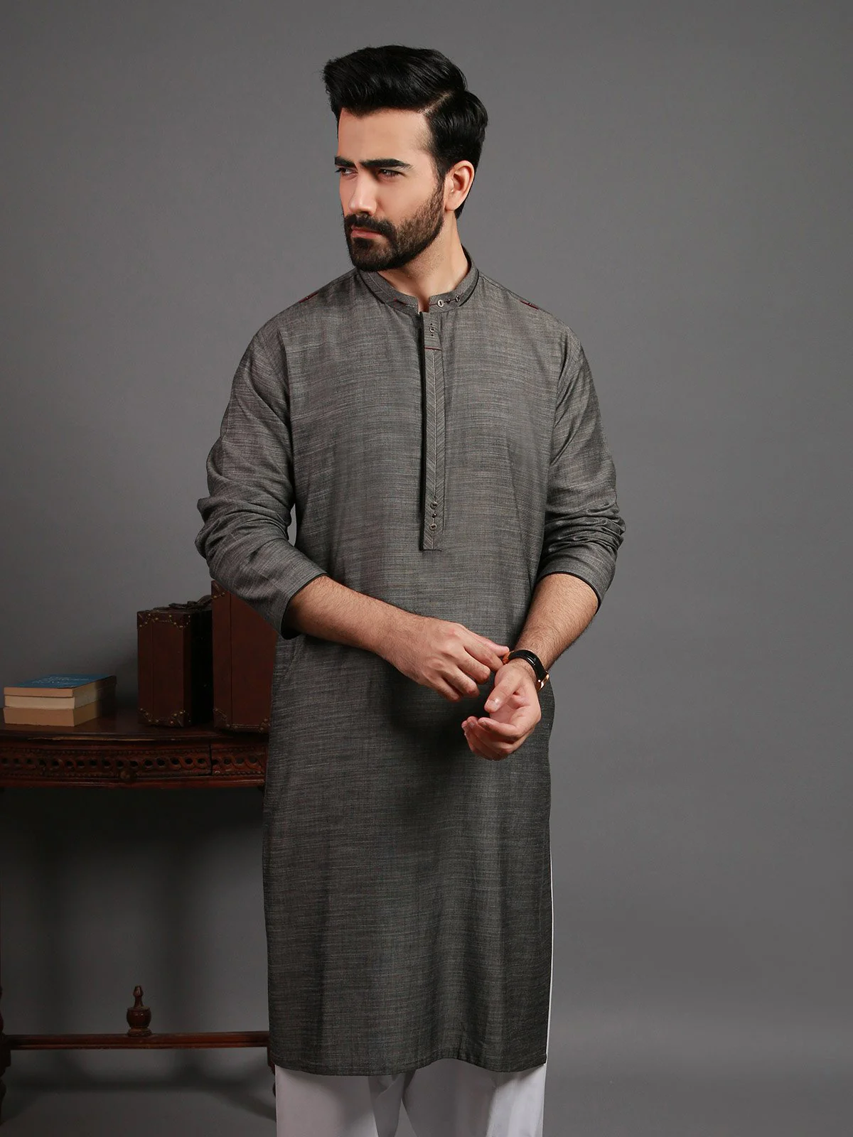 Men's Grey Kurta - EMTK19S-9810