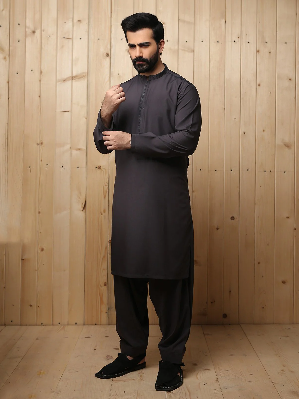Men's Dark Grey Shalwar Kameez - EMTKS19S-40754