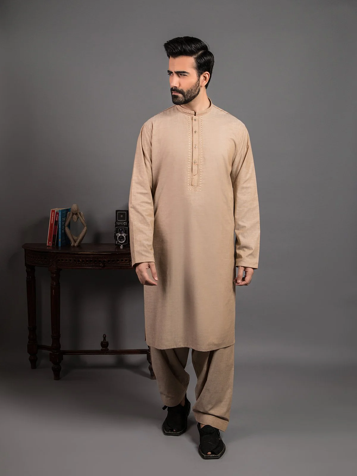Men's Sand Shalwar Kameez - EMTKS19S-40772