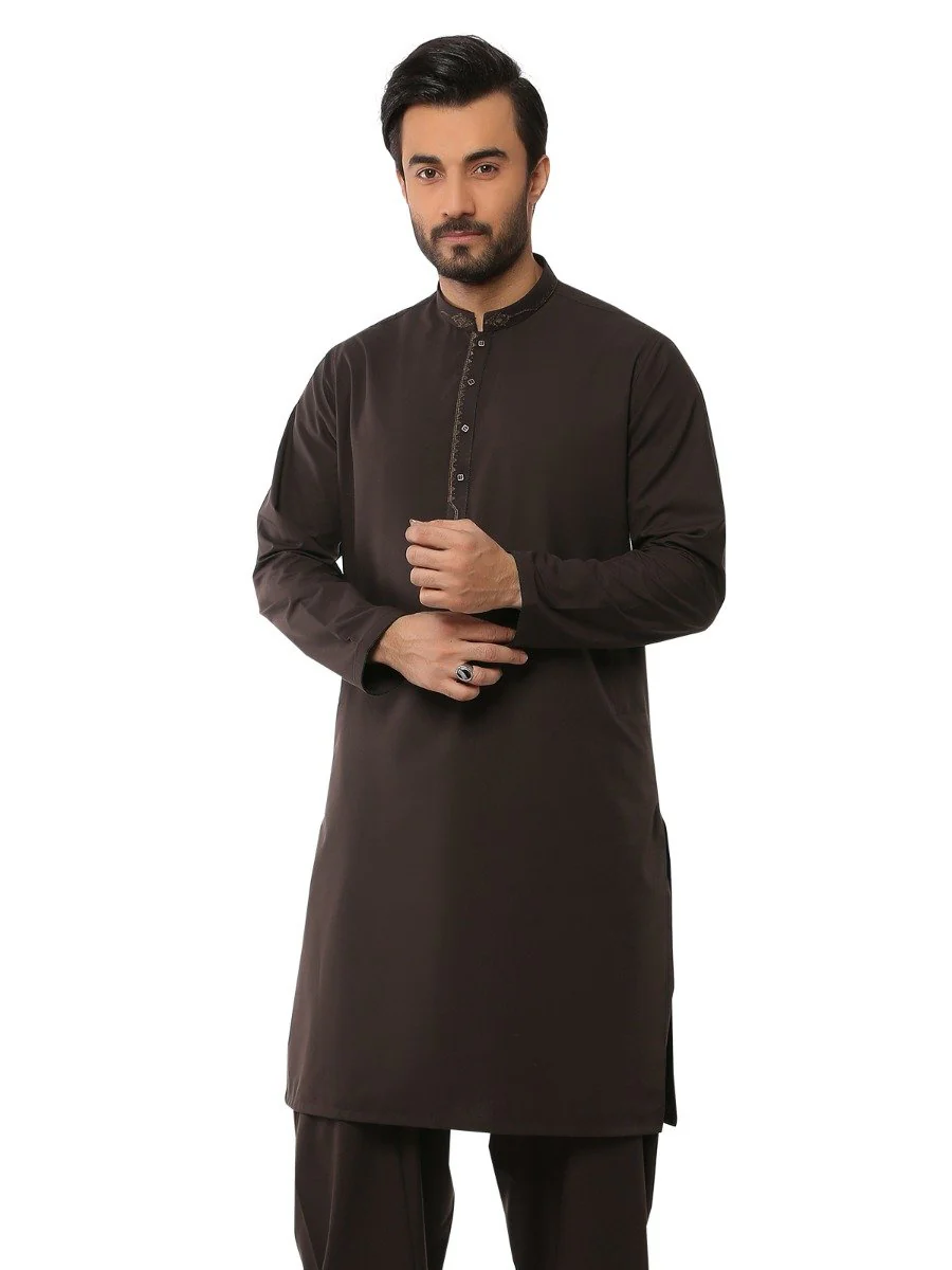 Men's Chocolate Brown Shalwar Kameez - EMTKS19S-40811