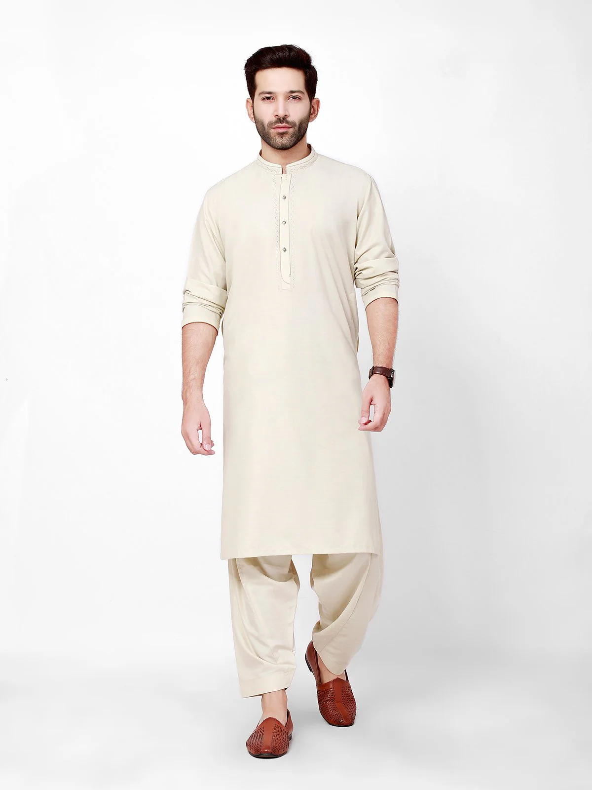 Men's Beige Shalwar Kameez - EMTKS21S-40922