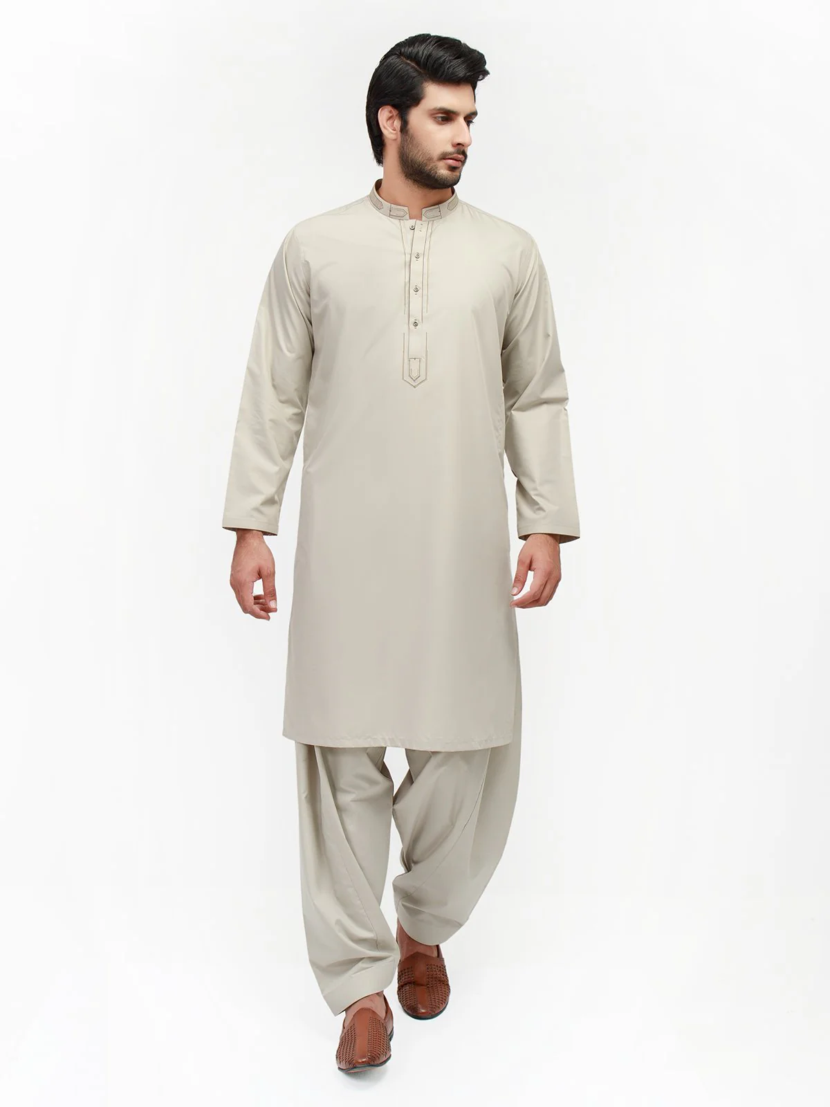 Men's Beige Shalwar Kameez - EMTKS22S-40940