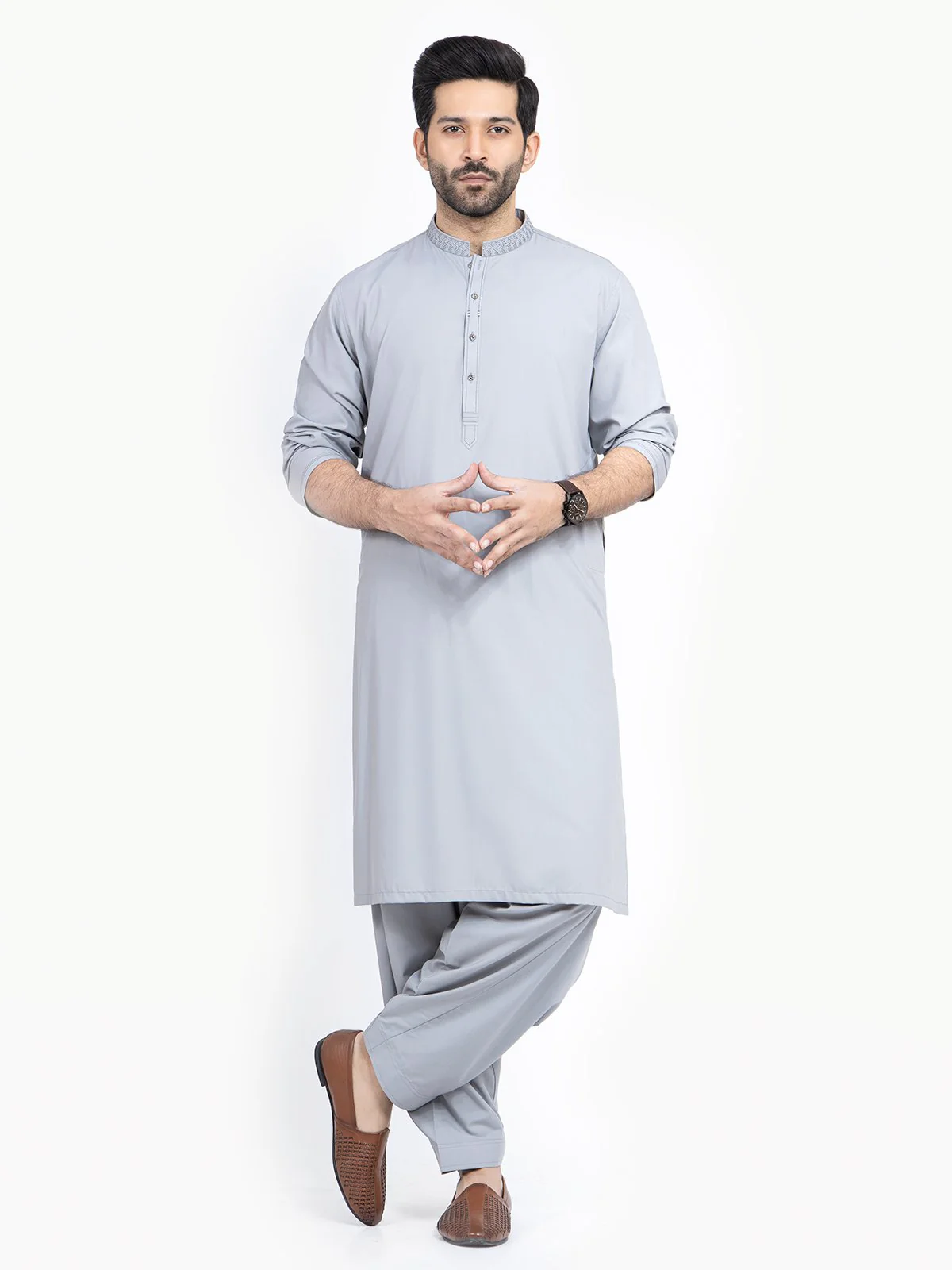 Men's Grey Shalwar Kameez - EMTKS22S-40946