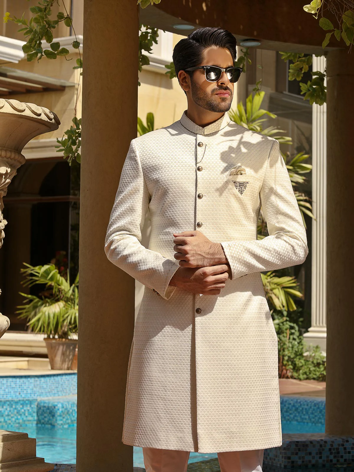 Men's Cream Sherwani - EMTS18-7156