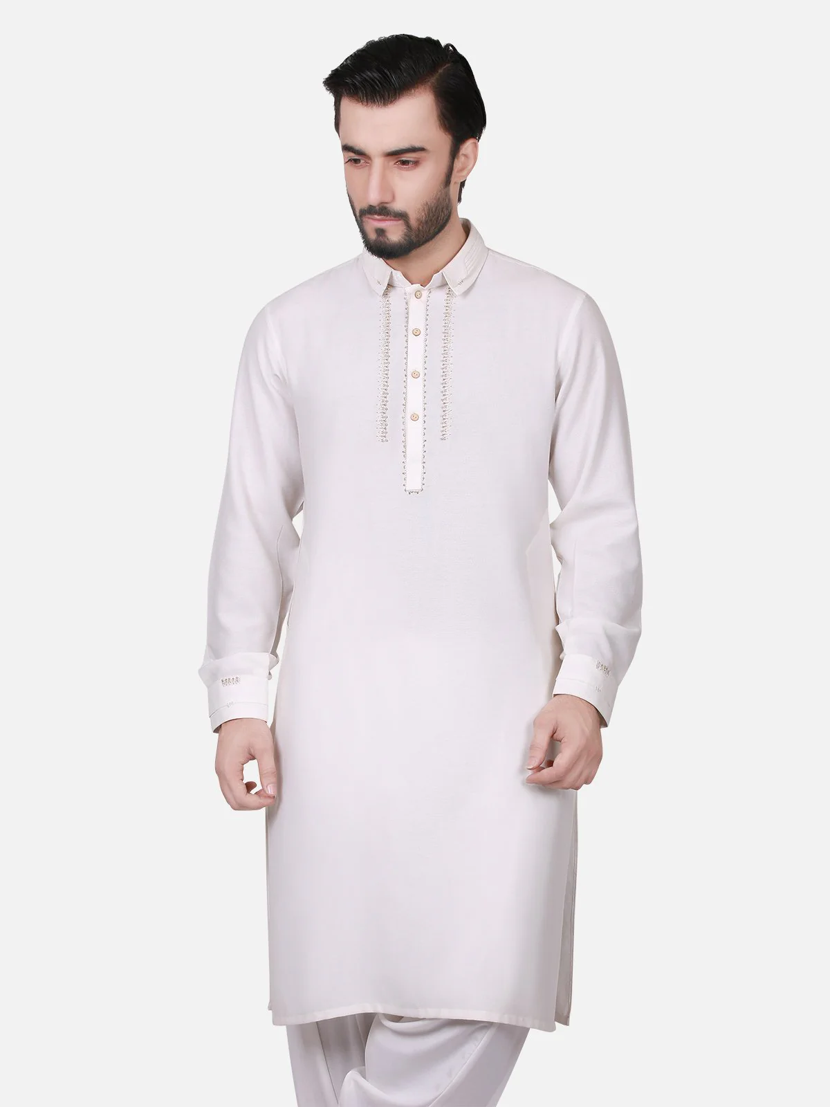 Men's Cream Shalwar Kameez Ceremonial - EMTSC17-005
