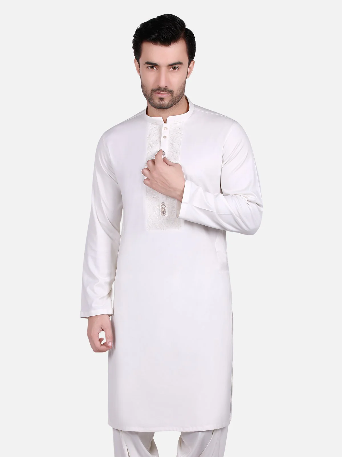 Men's Cream Shalwar Kameez Ceremonial - EMTSC18-027