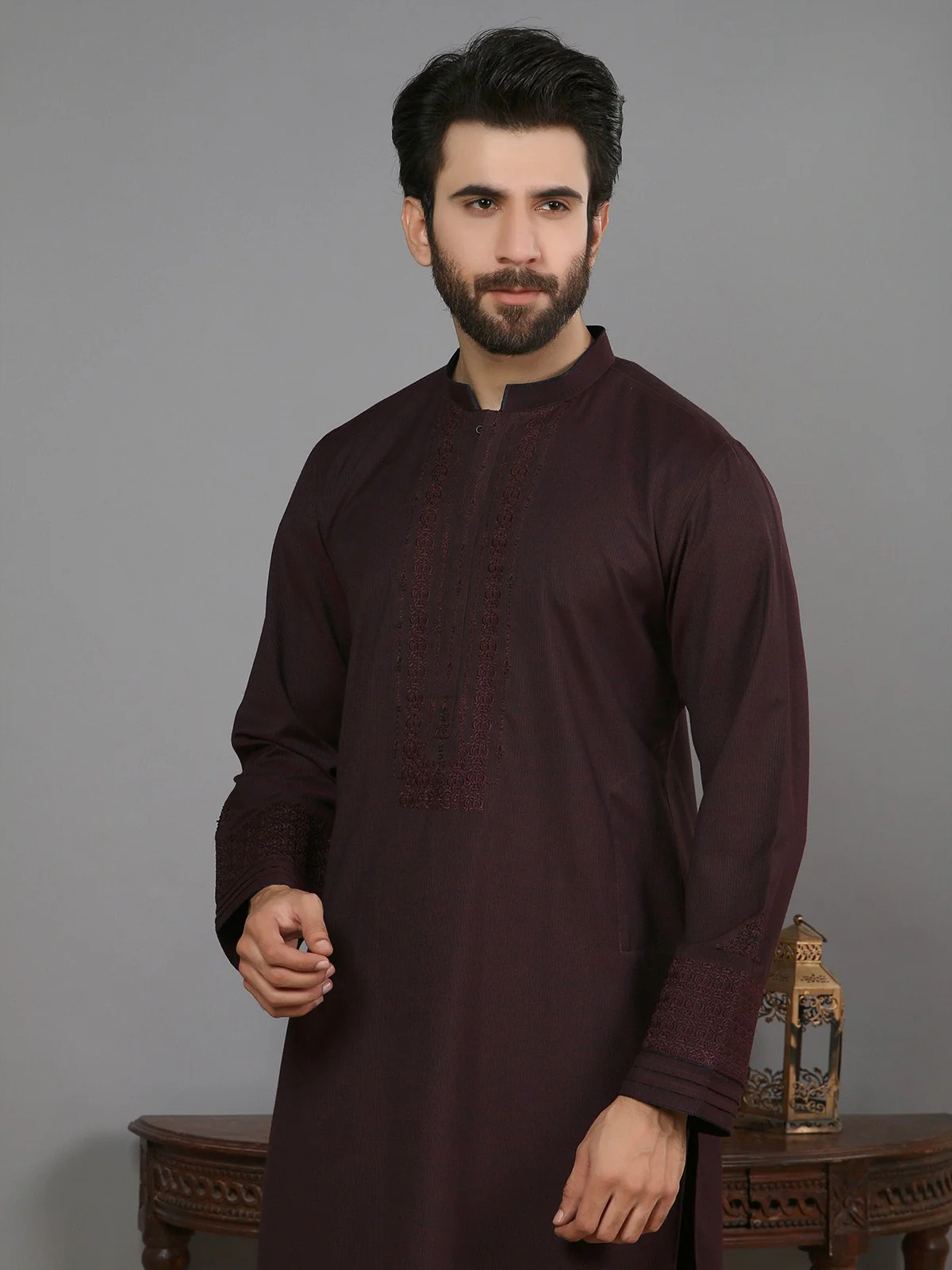 Men's Plum Shalwar Kameez Ceremonial - EMTSC18-037