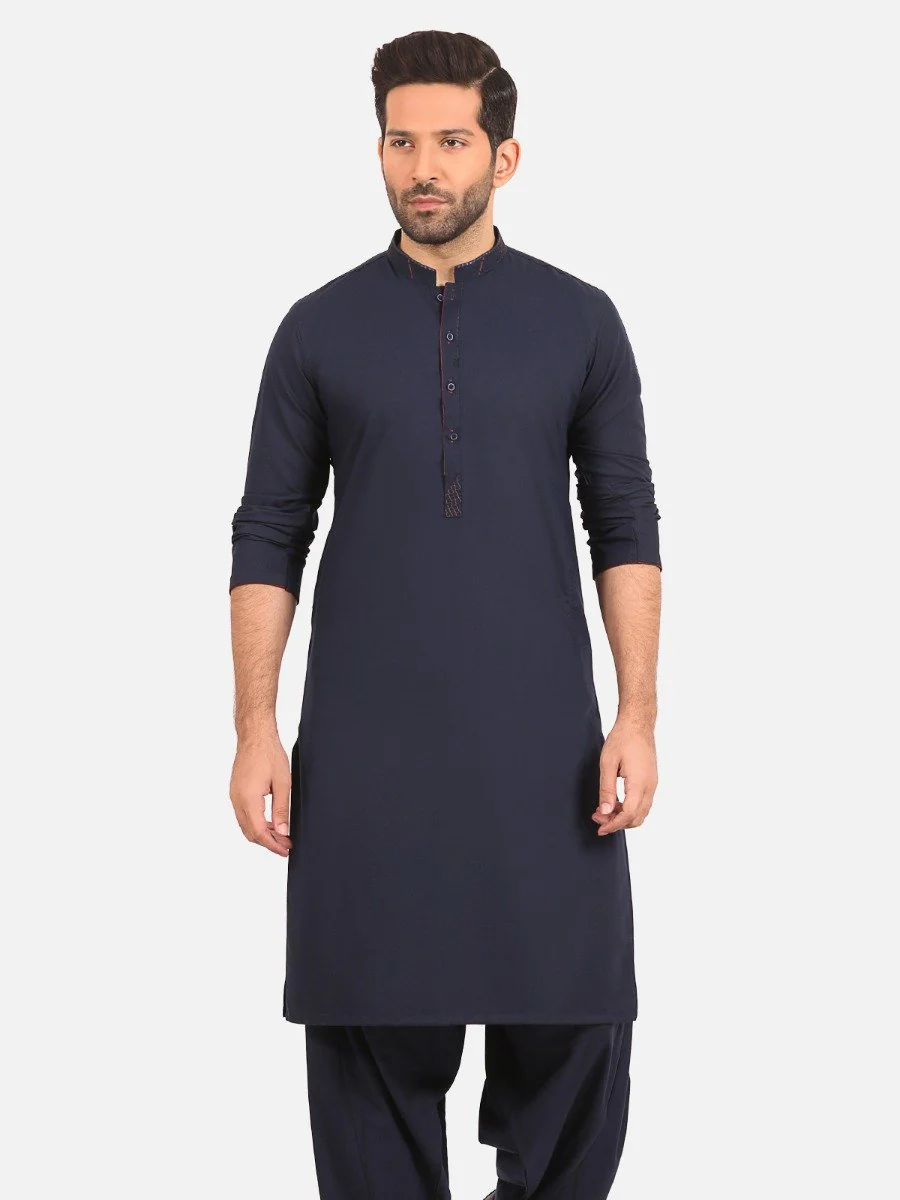Men's Navy Blue Shalwar Kameez - EMTSW20S-9897