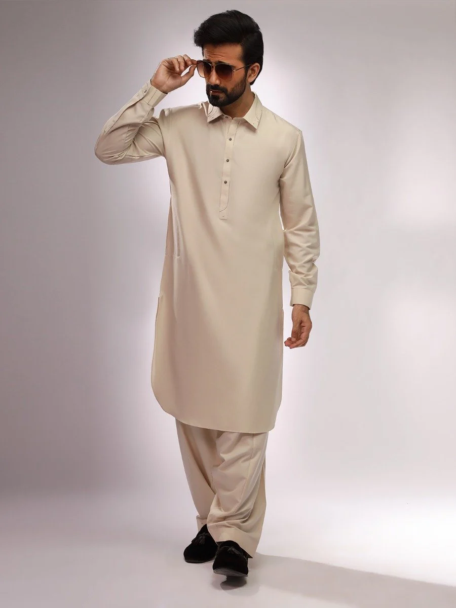 Men's Oatmeal Shalwar Kameez - EMTSW20S-99013