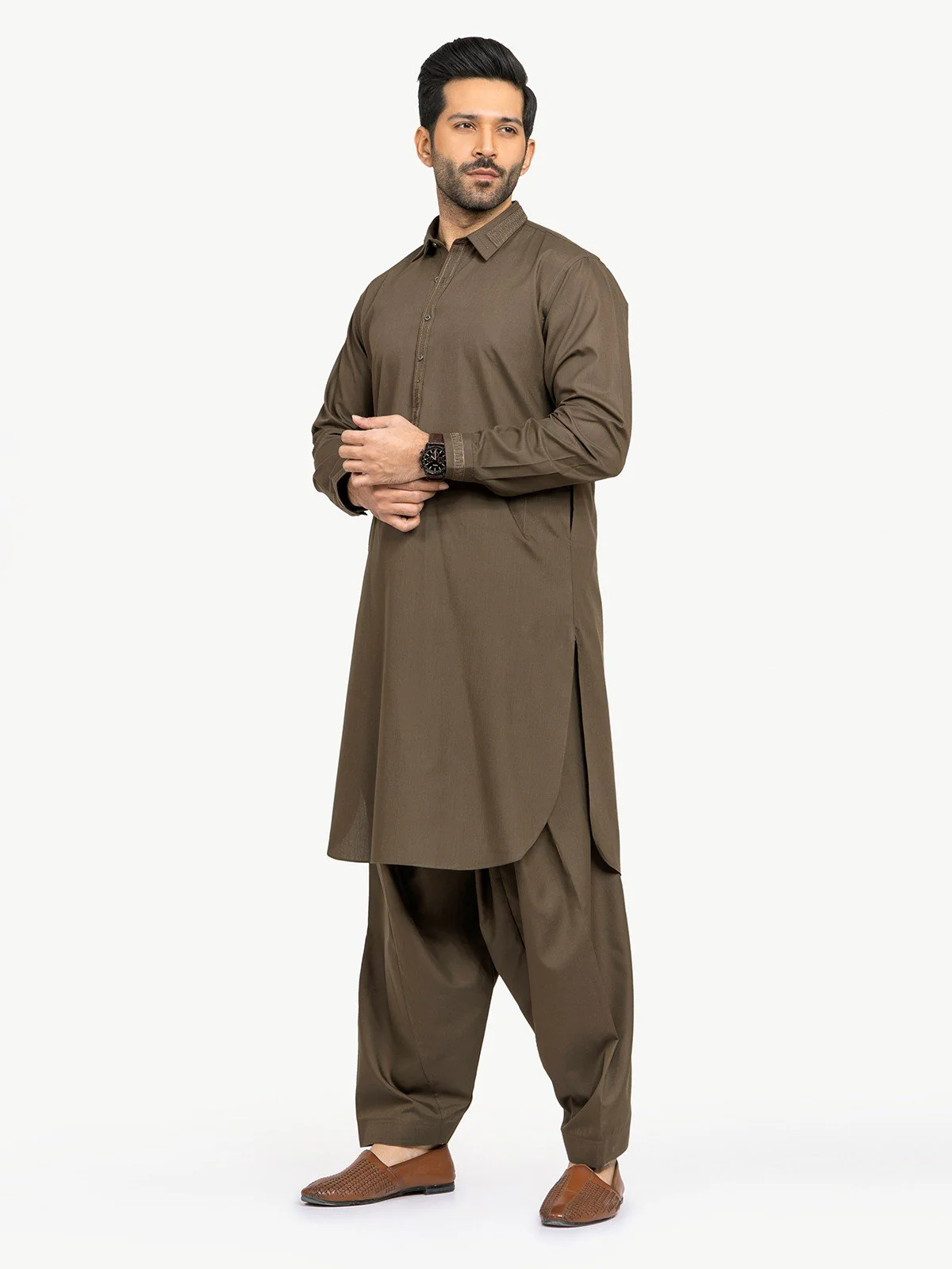 Men's Olive Shalwar Kameez - EMTSW22S-99173