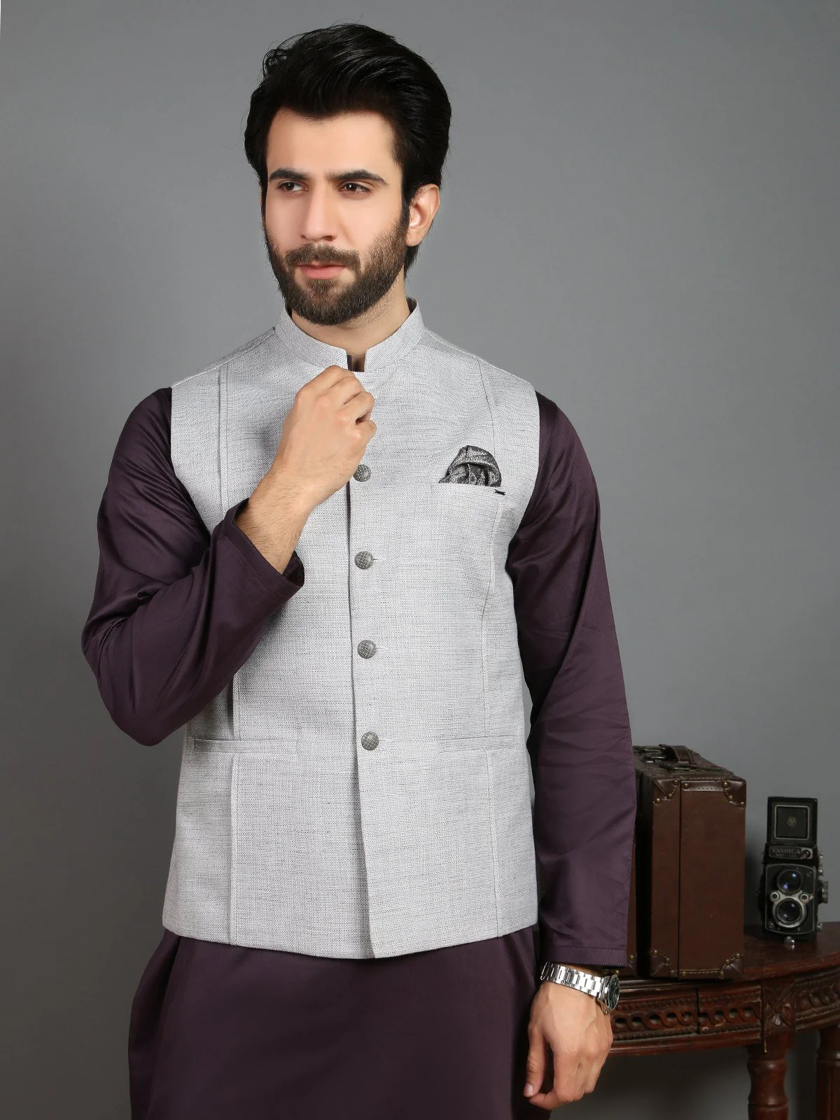 Men's Light Grey Waist Coat - EMTWC19-004