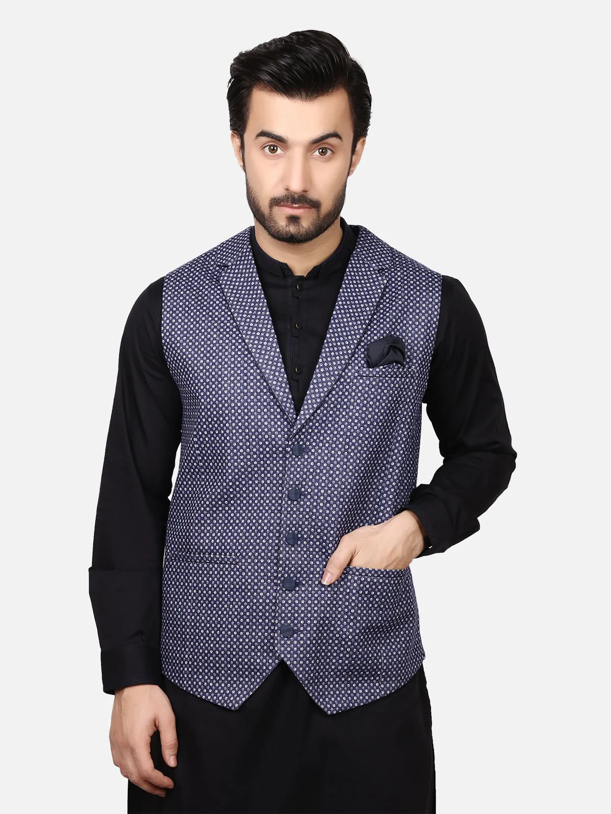 Men's Navy Blue Waist Coat - EMTWC19-35671