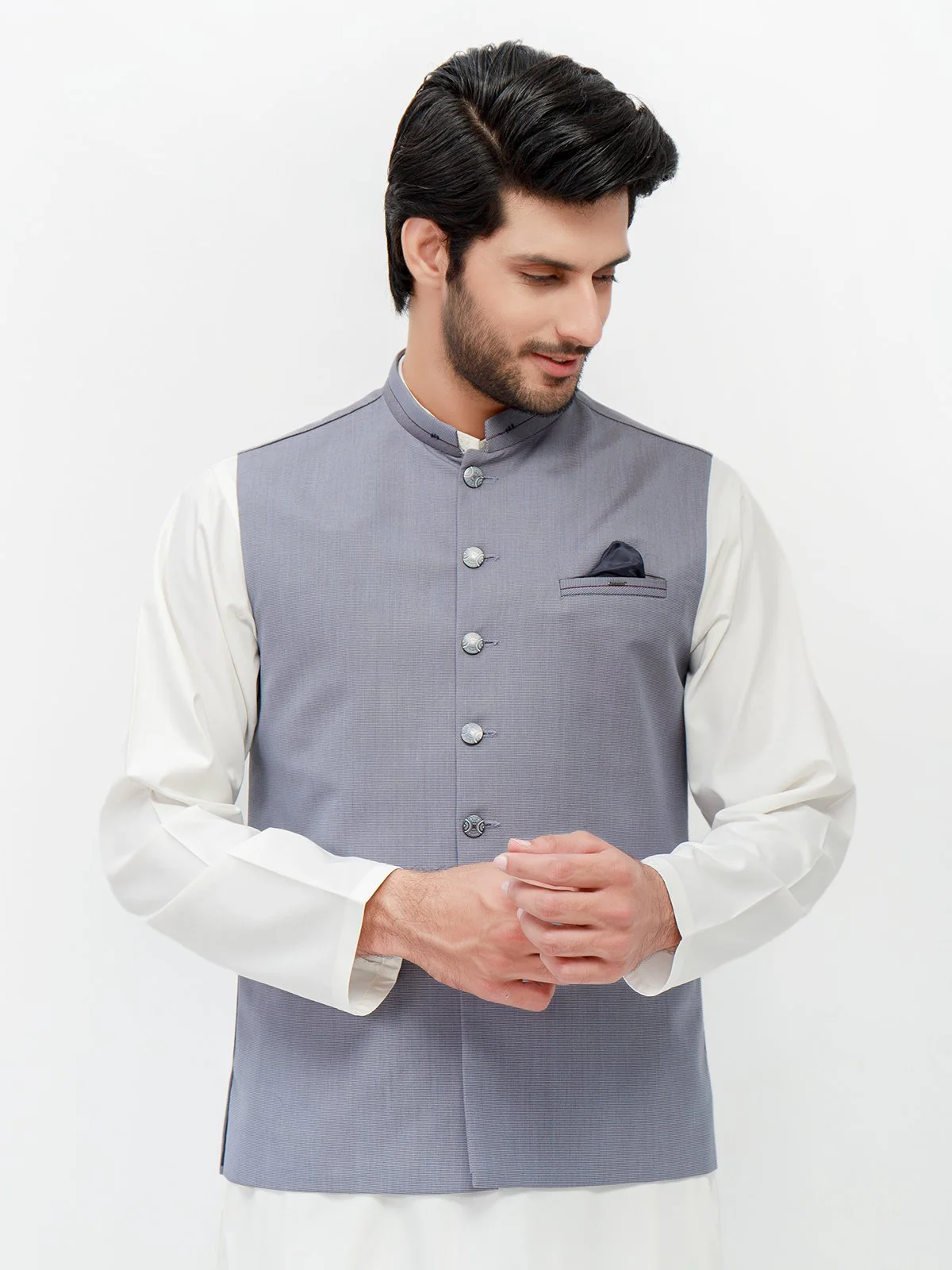 Men's Steel Blue Waist Coat - EMTWC21-35775