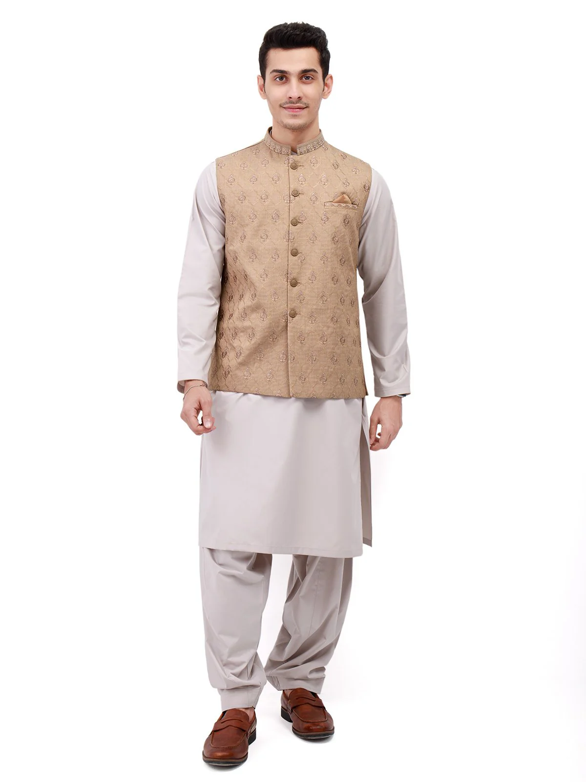 Men's Light Mehndi Waist Coat Ceremonial - EMTWCC21-101