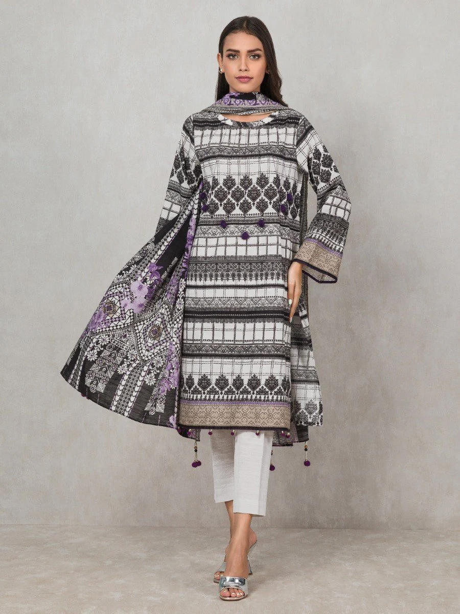 Unstitched Printed Khaddar Shirt Dupatta - EWU20A10-20316